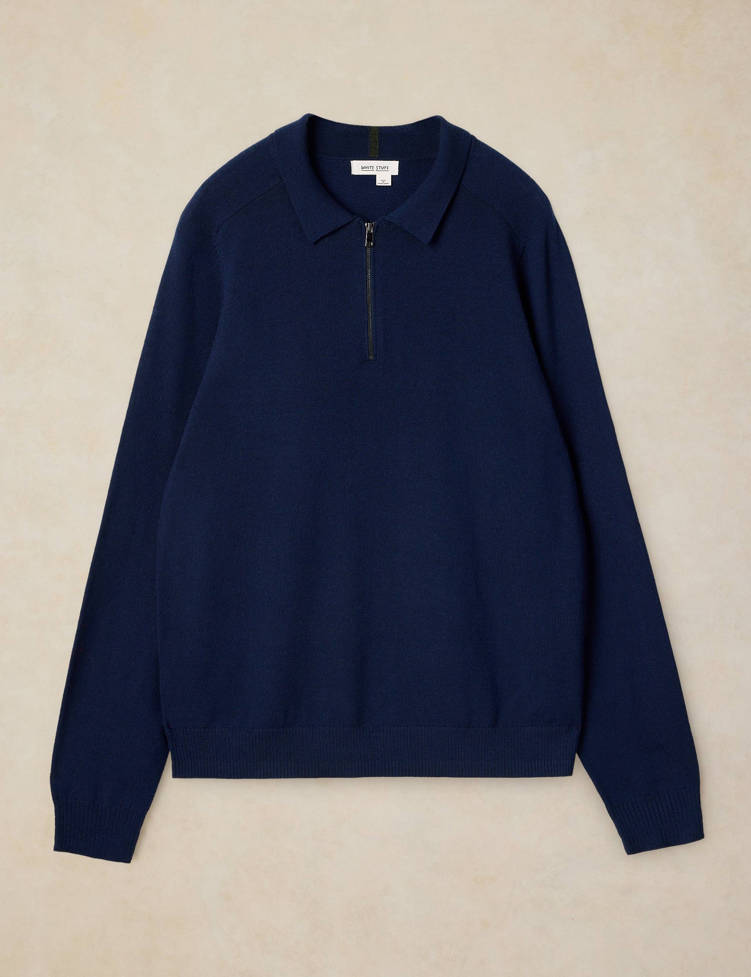 Pure Wool Half Zip Long Sleeve Polo Shirt 2 of 6