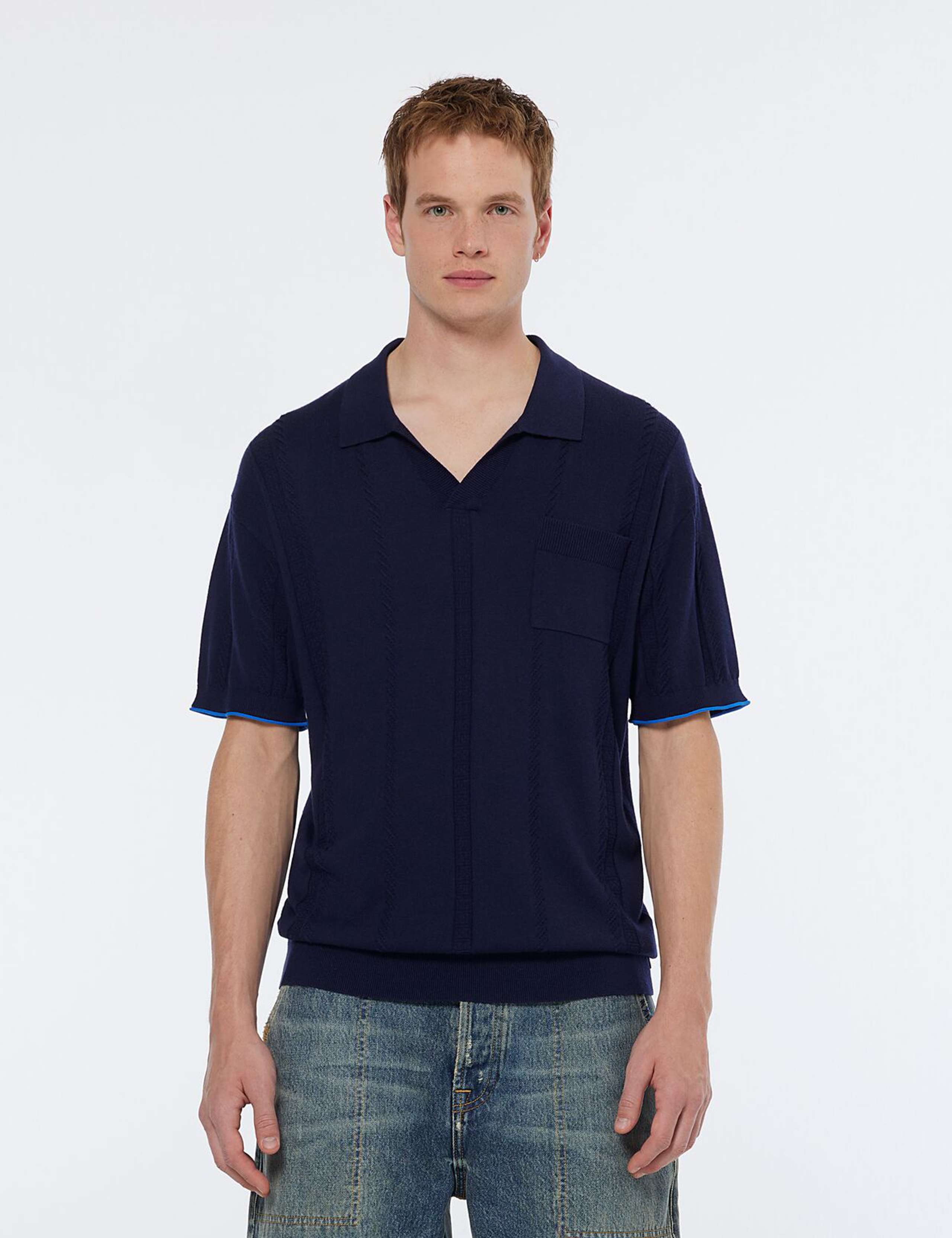 Cotton Blend Knitted Polo Shirt with Linen 3 of 5