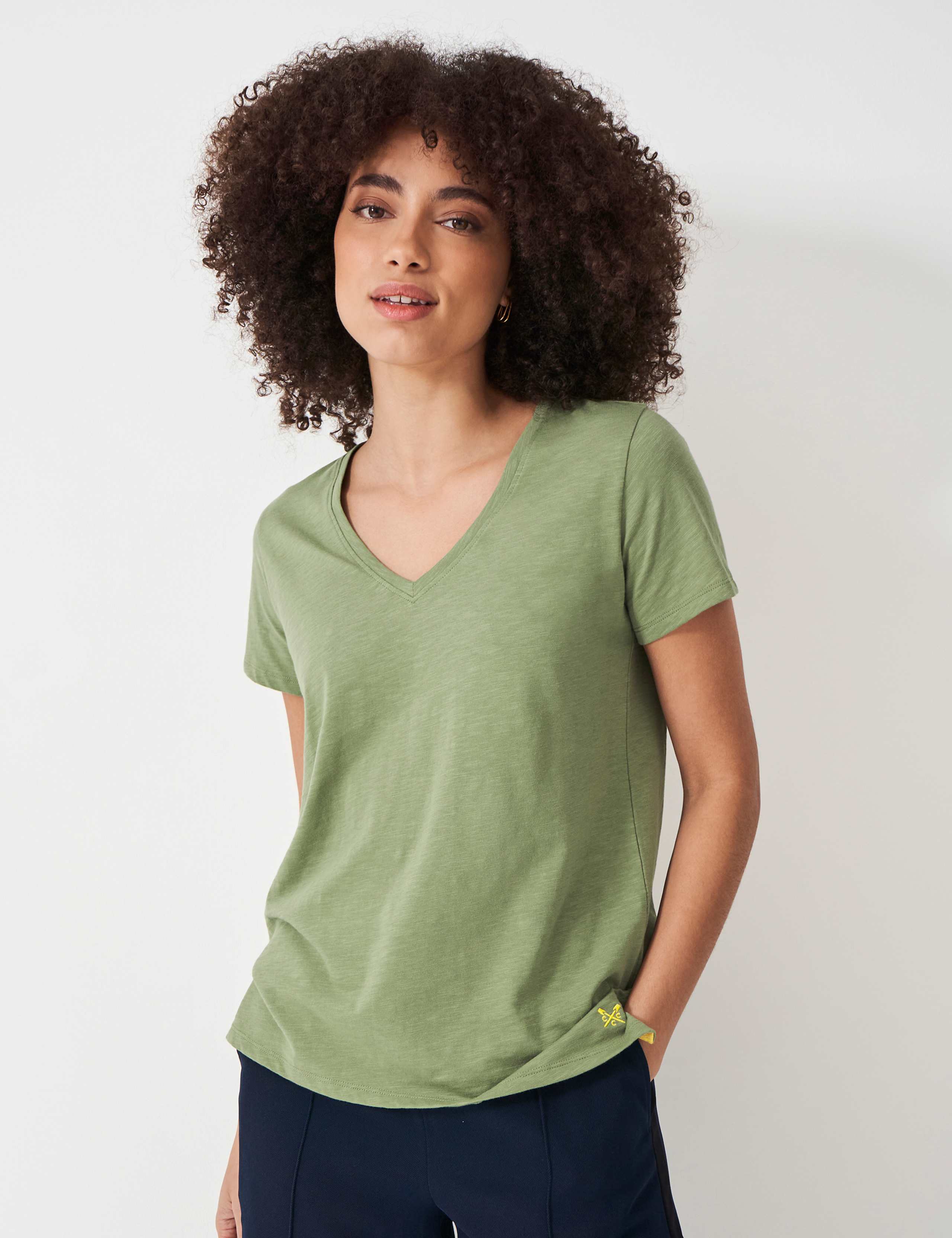 Pure Cotton Slub V-Neck T-Shirt 1 of 5