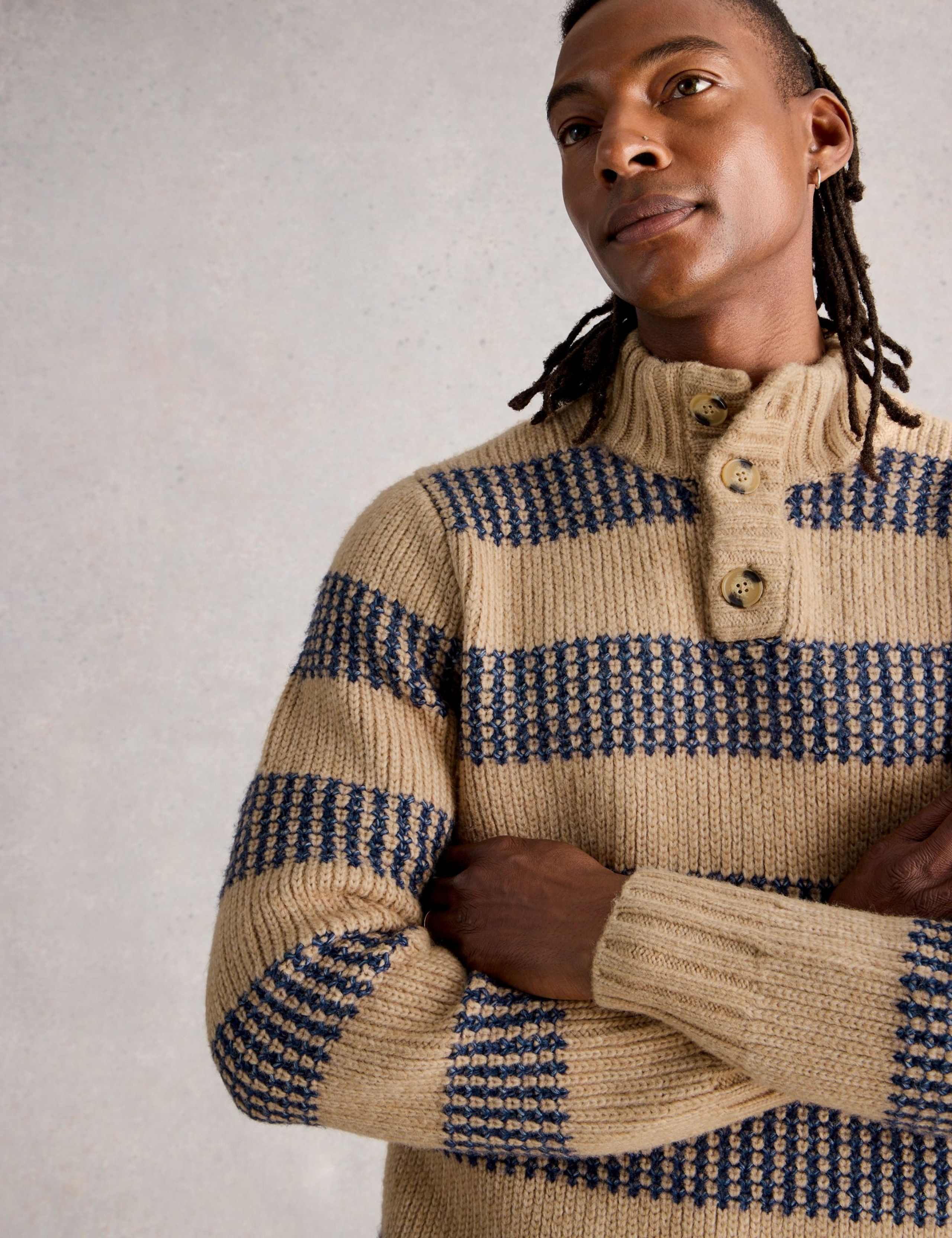 Striped Funnel Neck Half Button Jumper 6 of 6