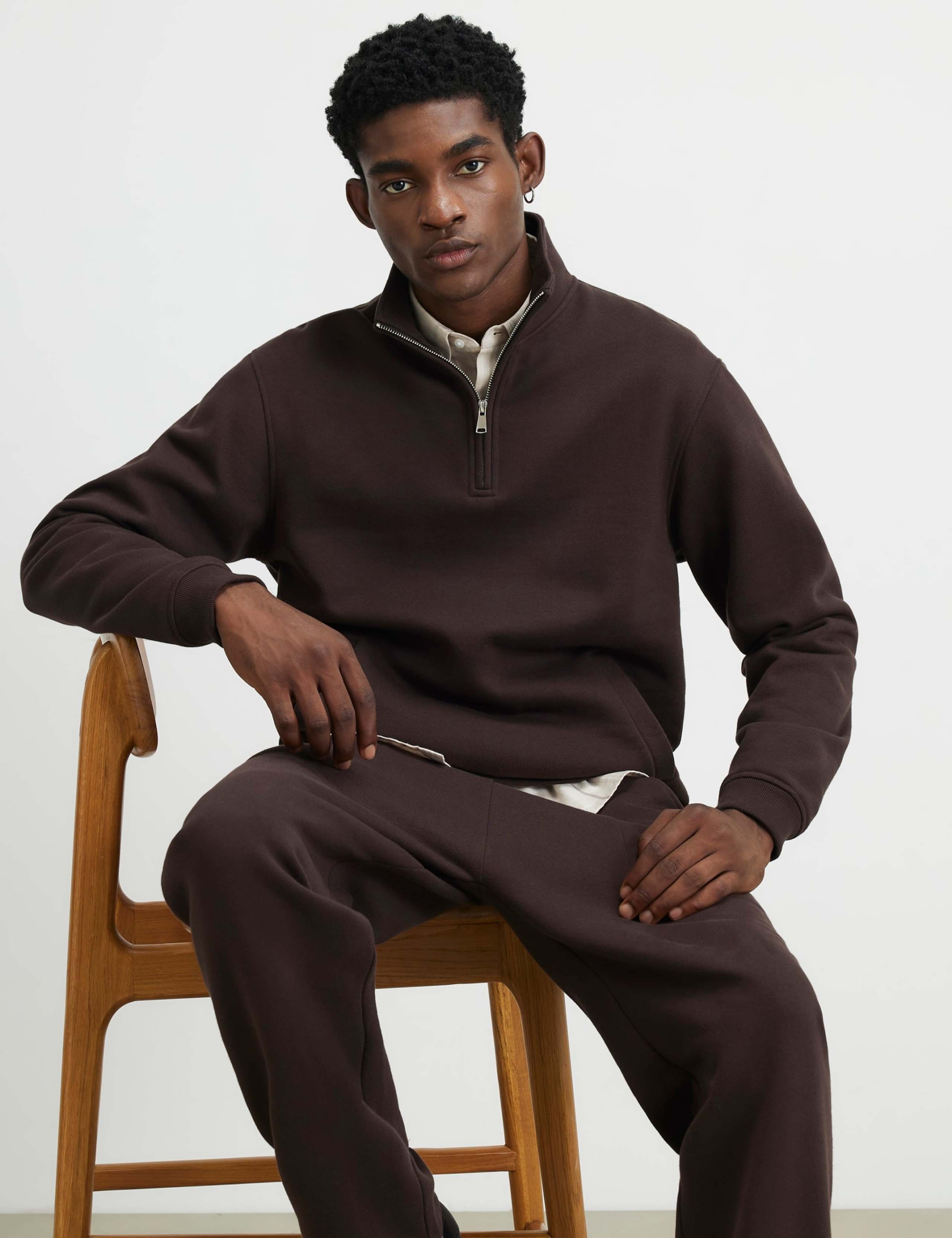 Cotton Rich Funnel Neck Half Zip Sweatshirt 2 of 6