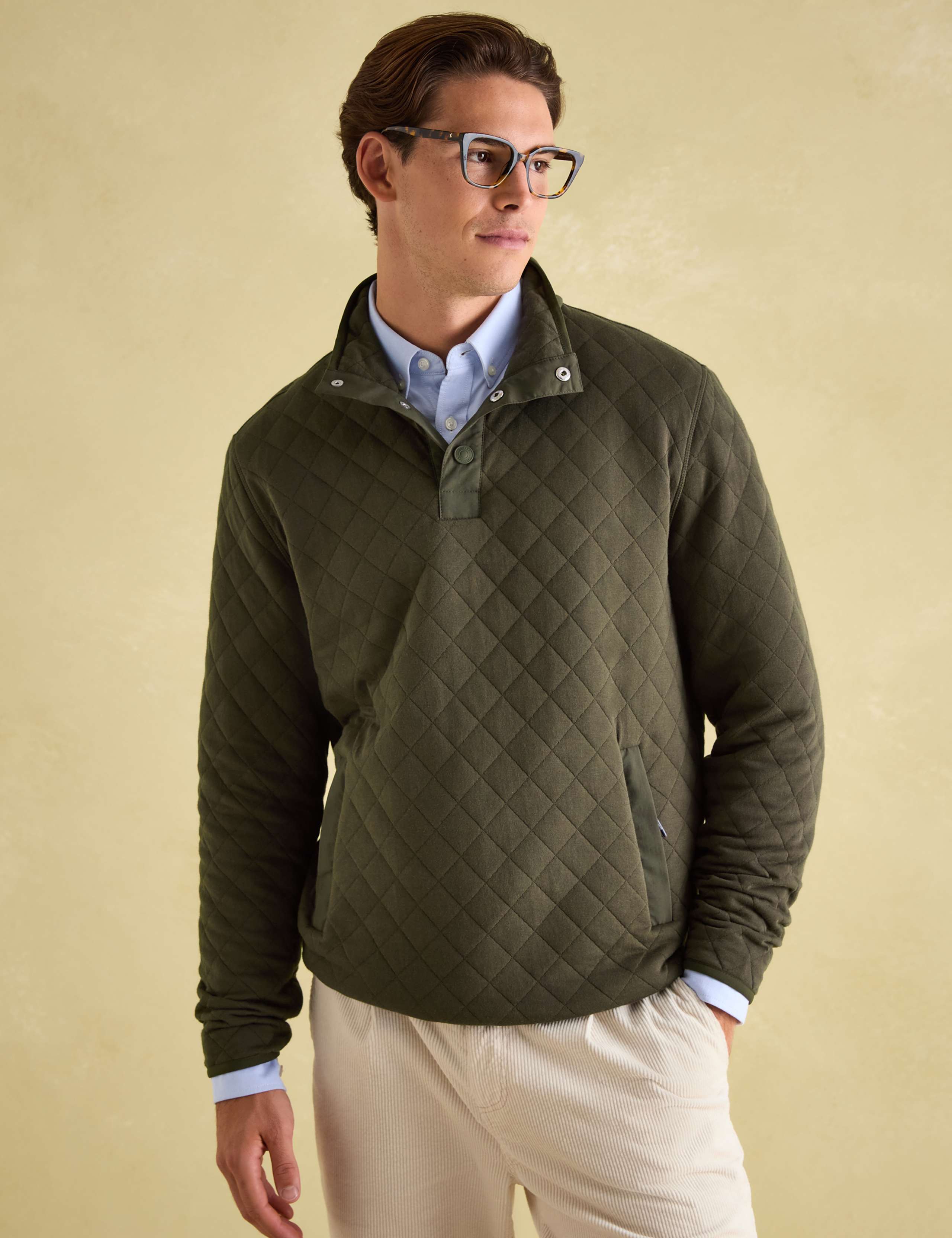 Cotton Blend Quilted Funnel Neck Sweatshirt 1 of 8