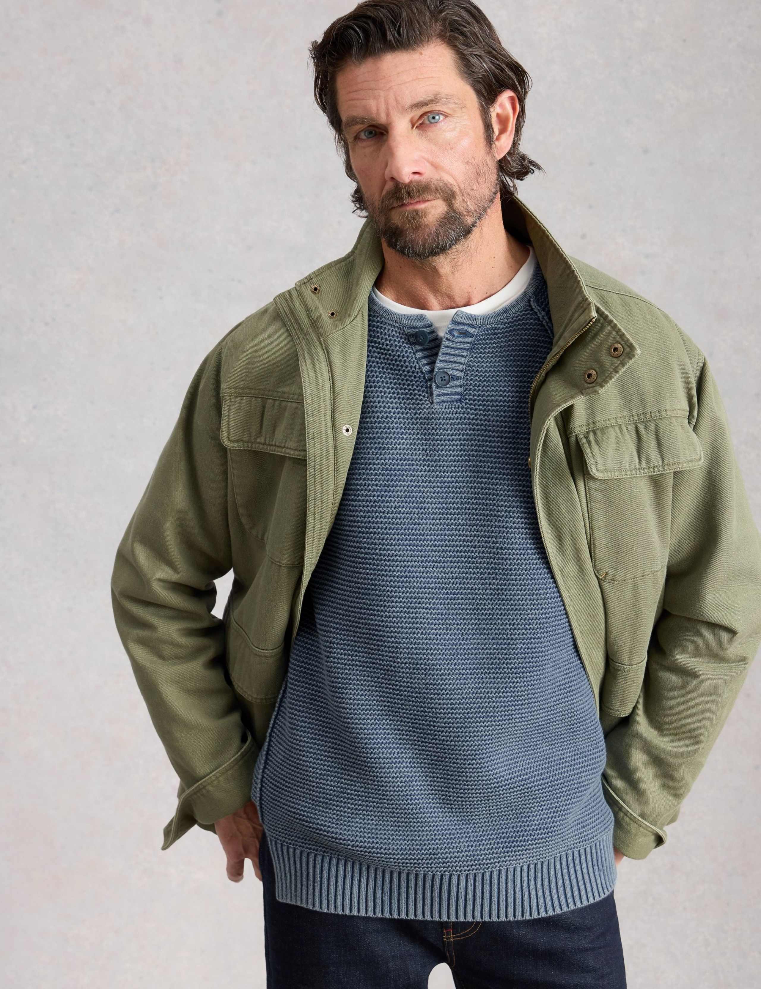 Pure Cotton Knitted Henley Jumper 5 of 6