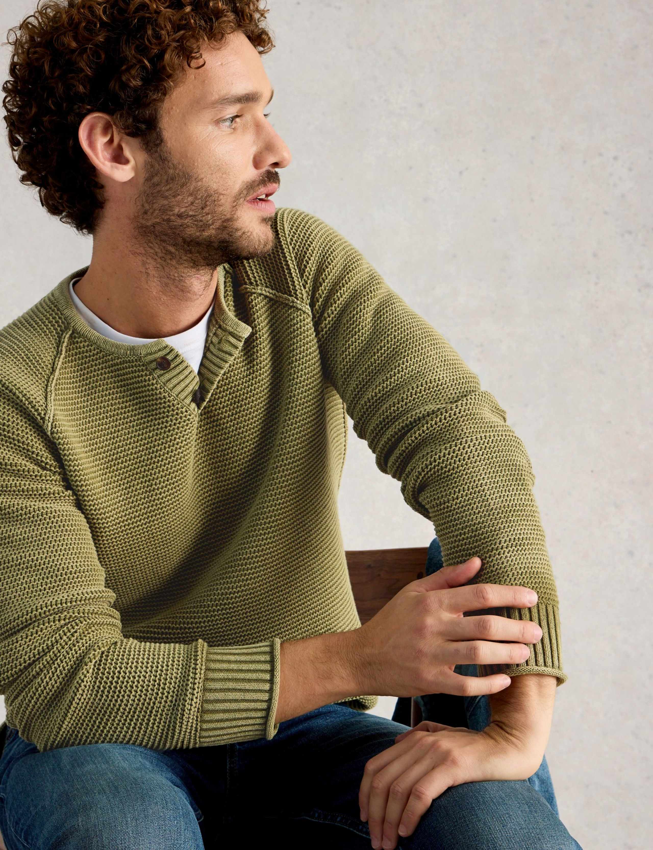 Pure Cotton Knitted Henley Jumper 3 of 6