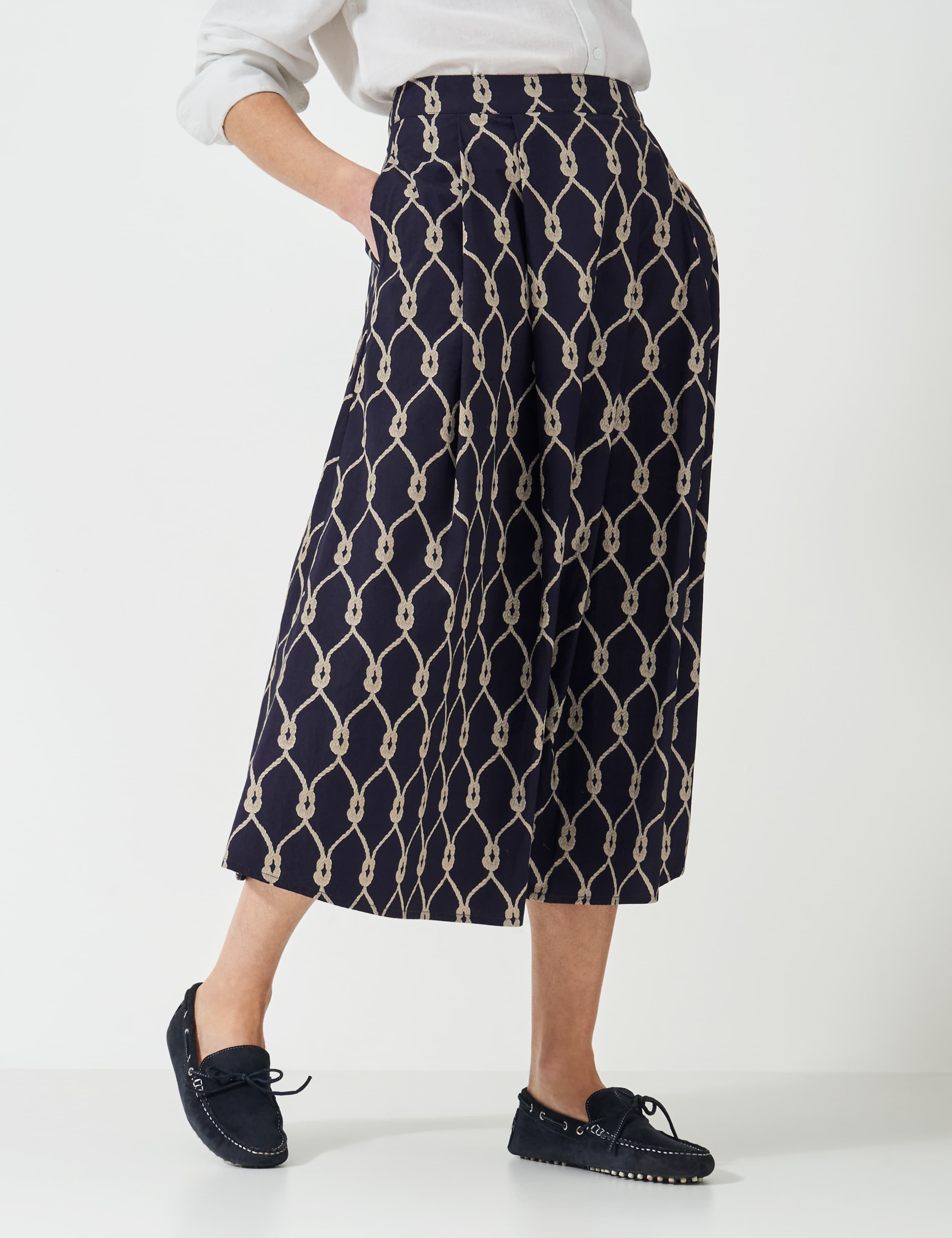 Pure Cotton Geometric Midi A-Line Skirt 3 of 5
