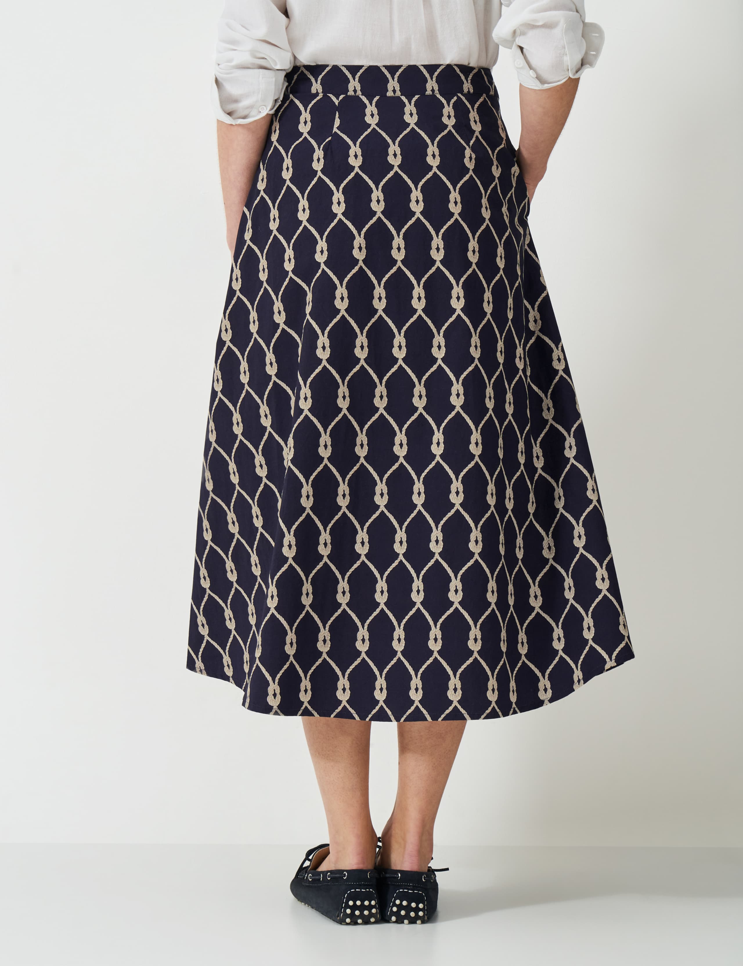 Pure Cotton Geometric Midi A-Line Skirt 4 of 5