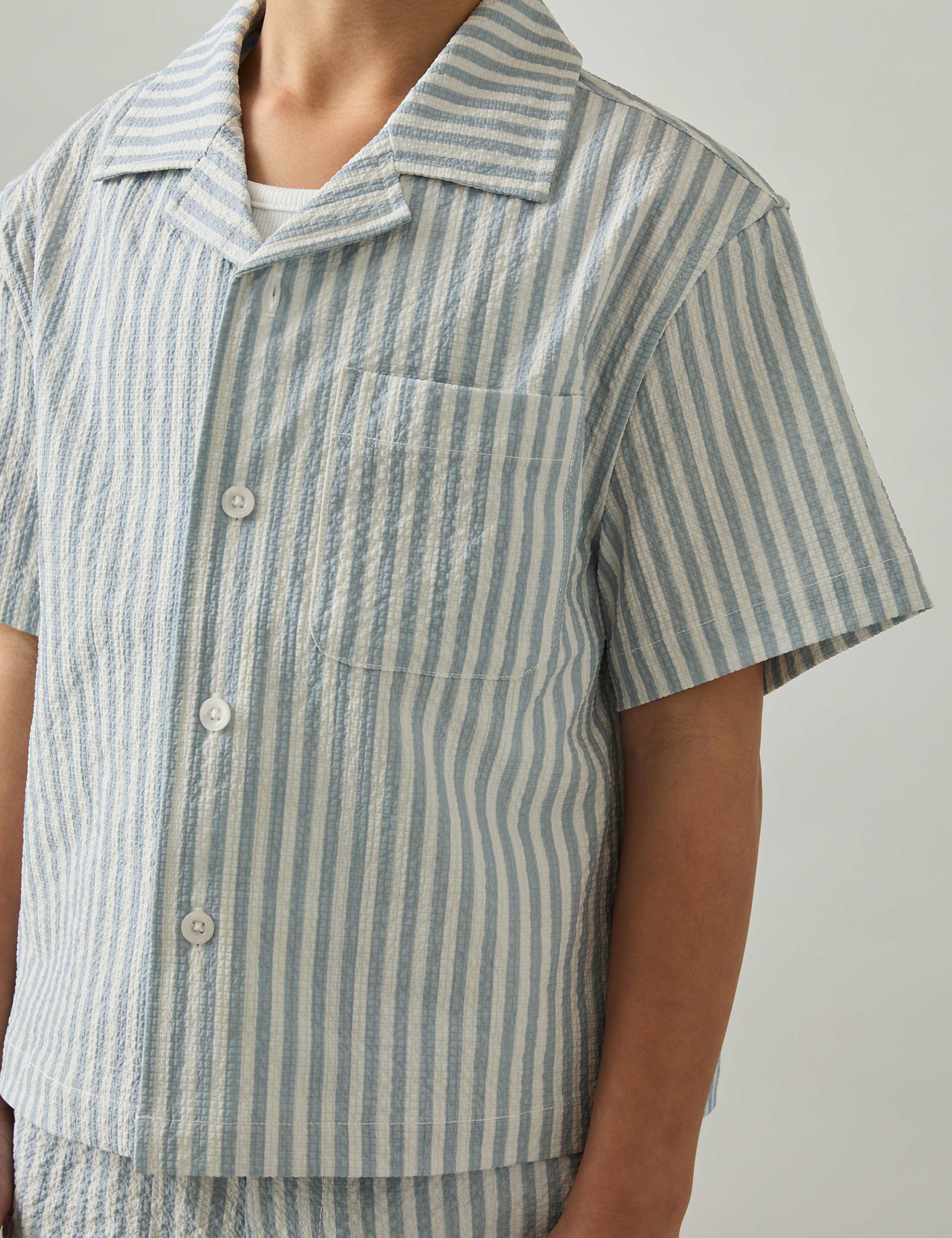 Seersucker Striped Short Sleeve Cuban Shirt (3-14 Yrs) 3 of 4