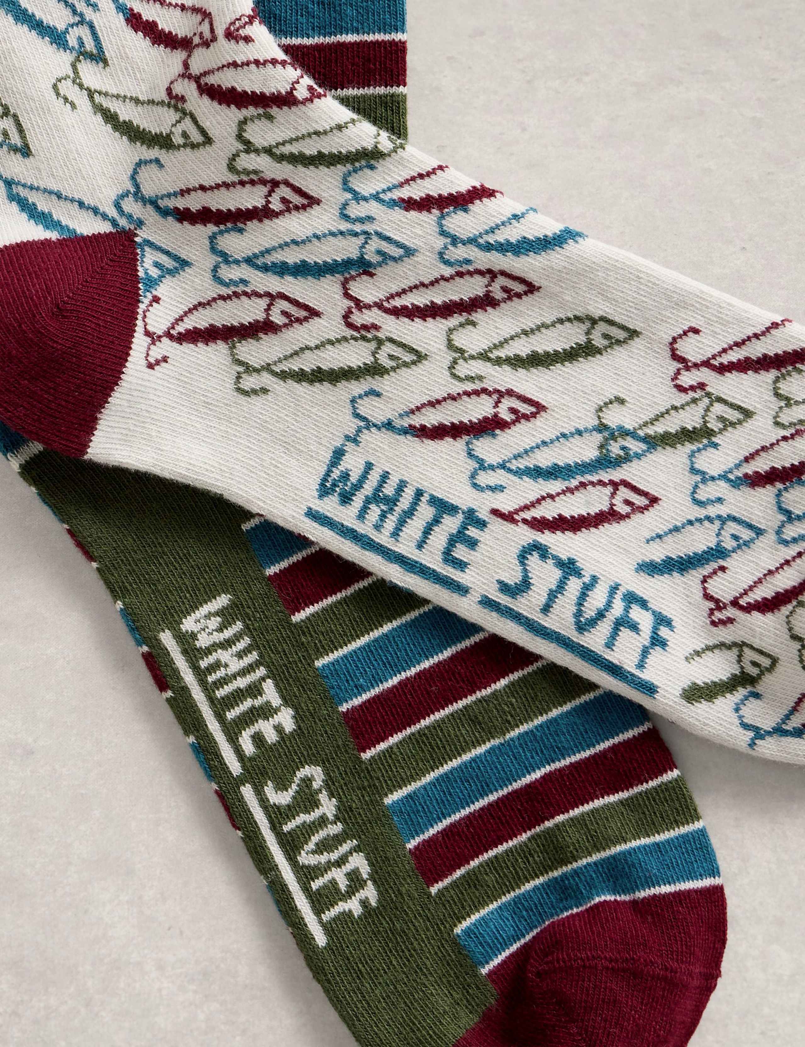 2 Pack Fish & Striped Cotton Rich Socks 2 of 2