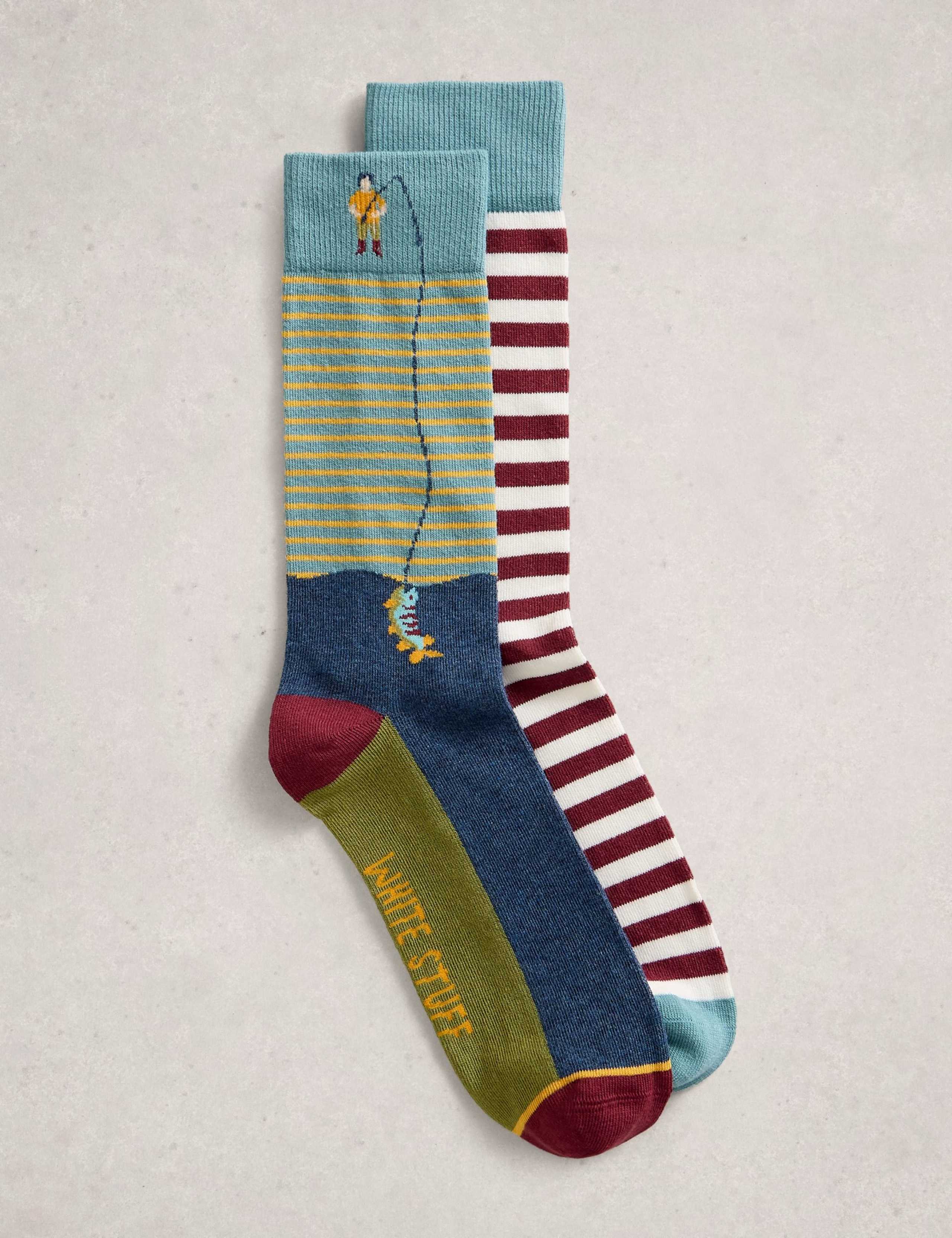 2 Pack Striped Fisherman Cotton Rich Socks 1 of 2