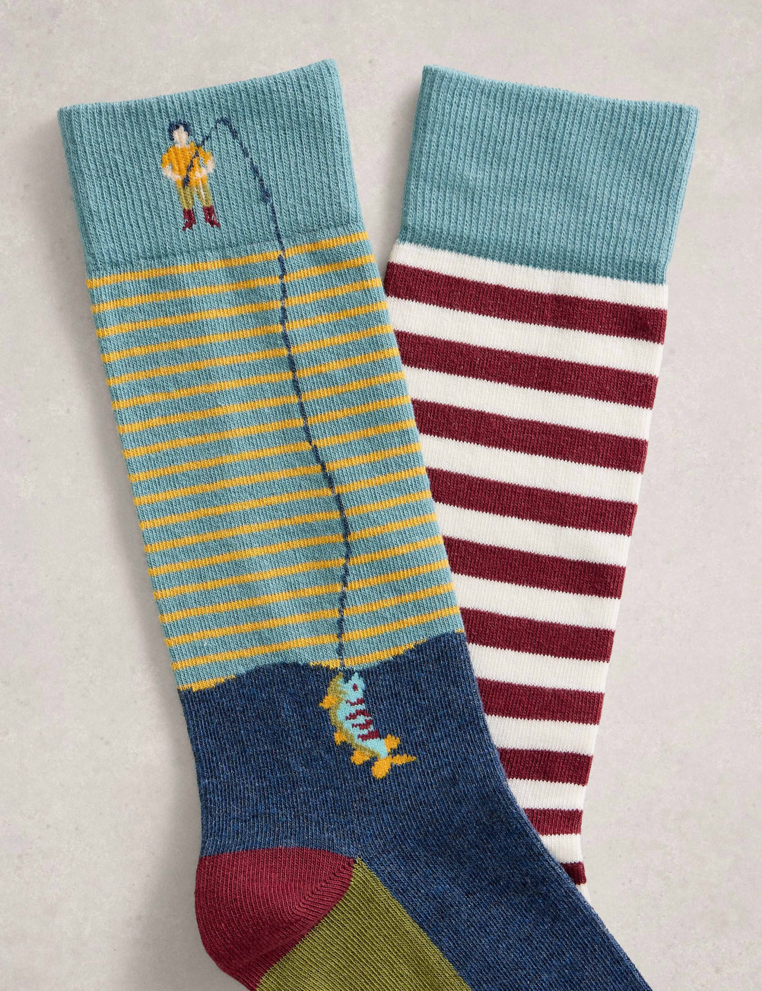2 Pack Striped Fisherman Cotton Rich Socks 2 of 2