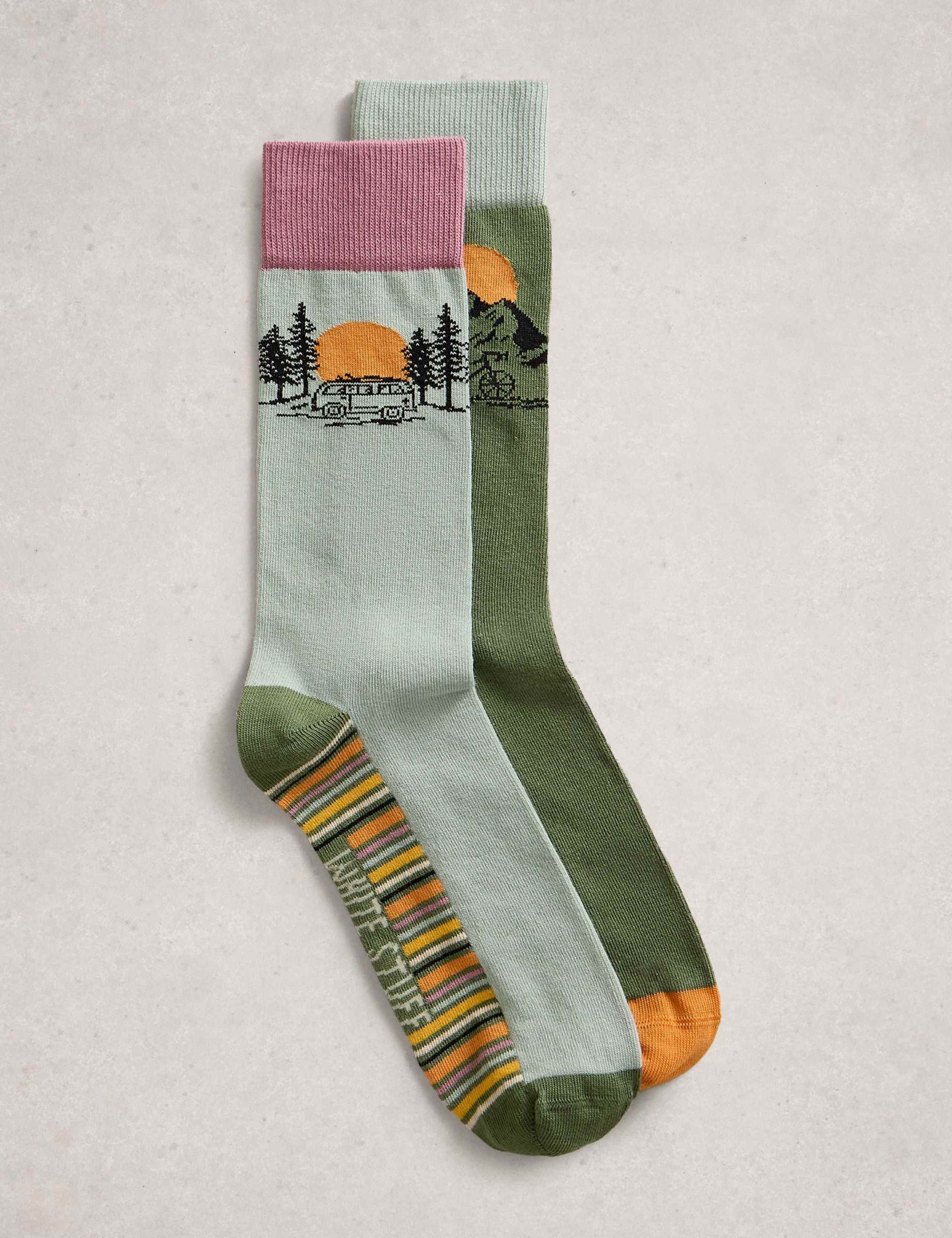 2 Pack Sunset Adventure Cotton Rich Socks 1 of 2