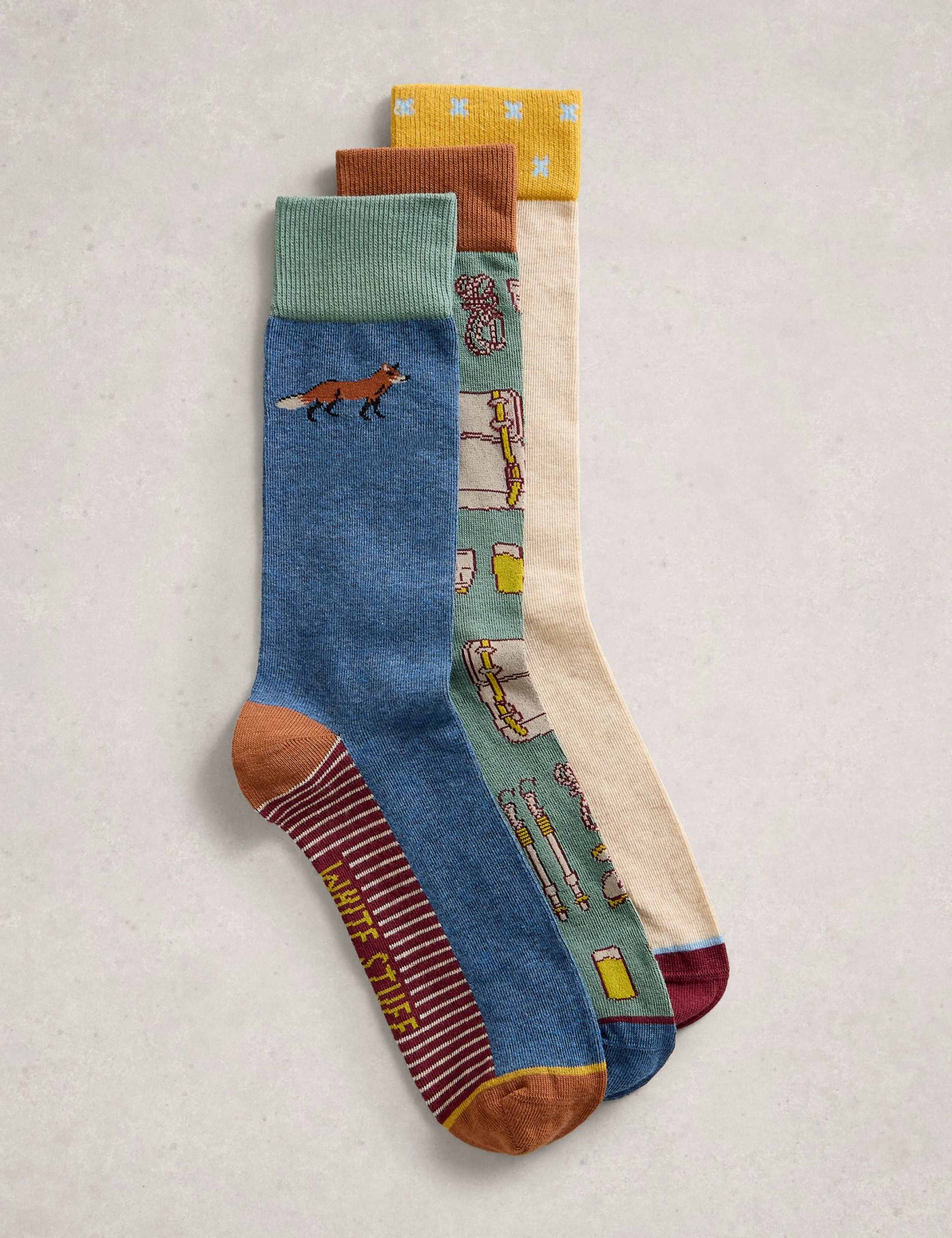 3 Pack Patterned Cotton Rich Socks 1 of 2