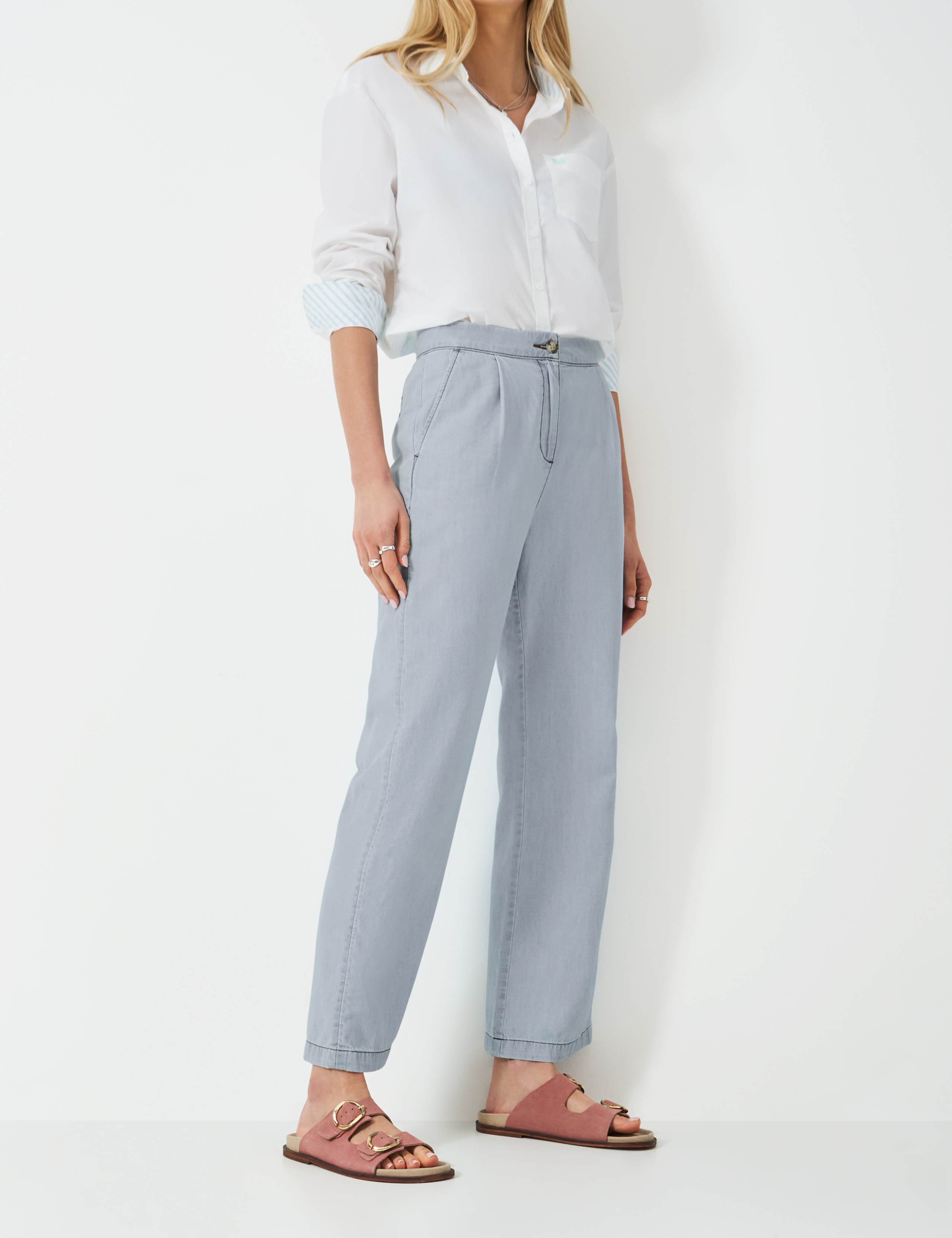 Mid Rise Pleat Front Straight Leg Jeans 3 of 5
