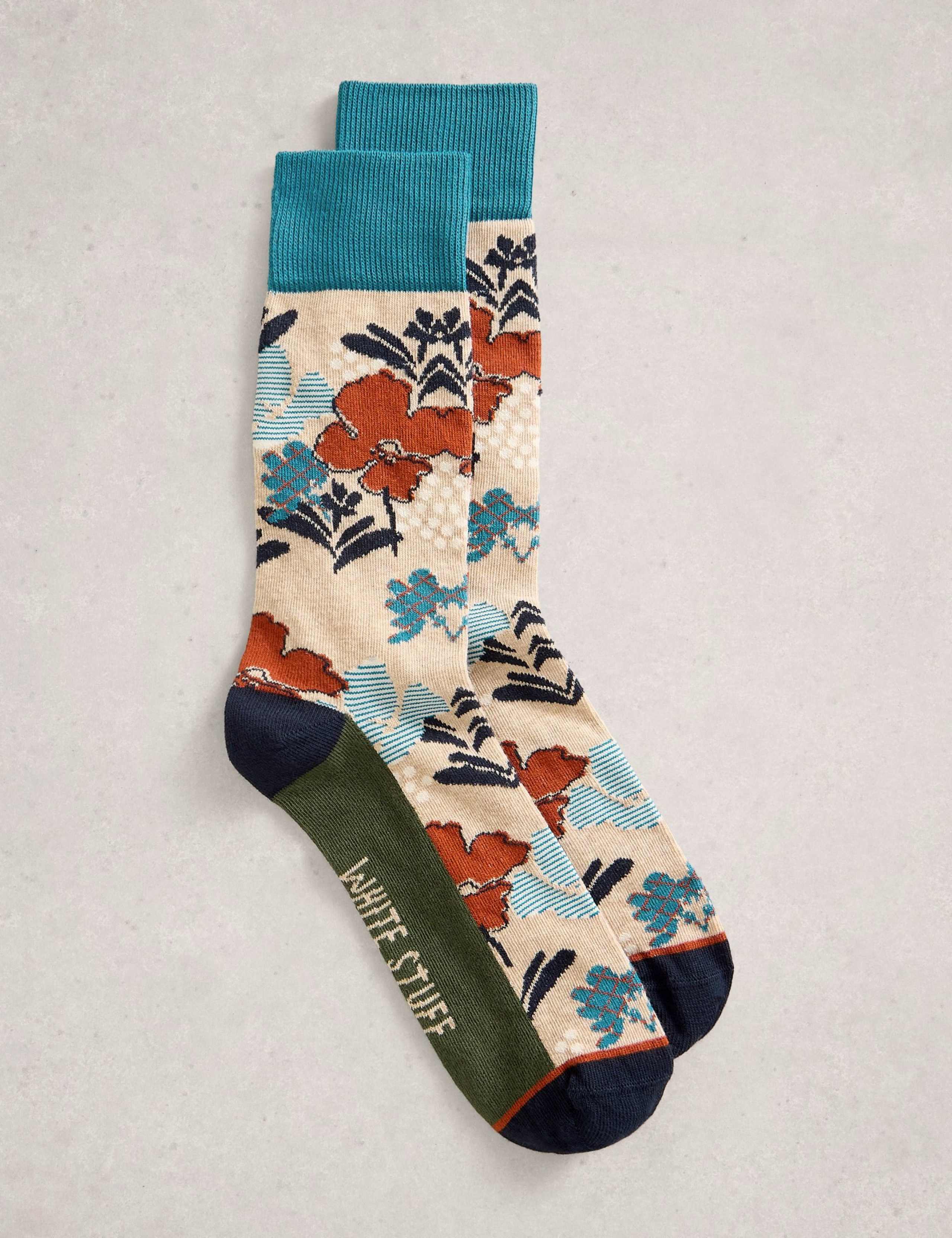 Cotton Rich Hawaiian Floral Socks 1 of 2