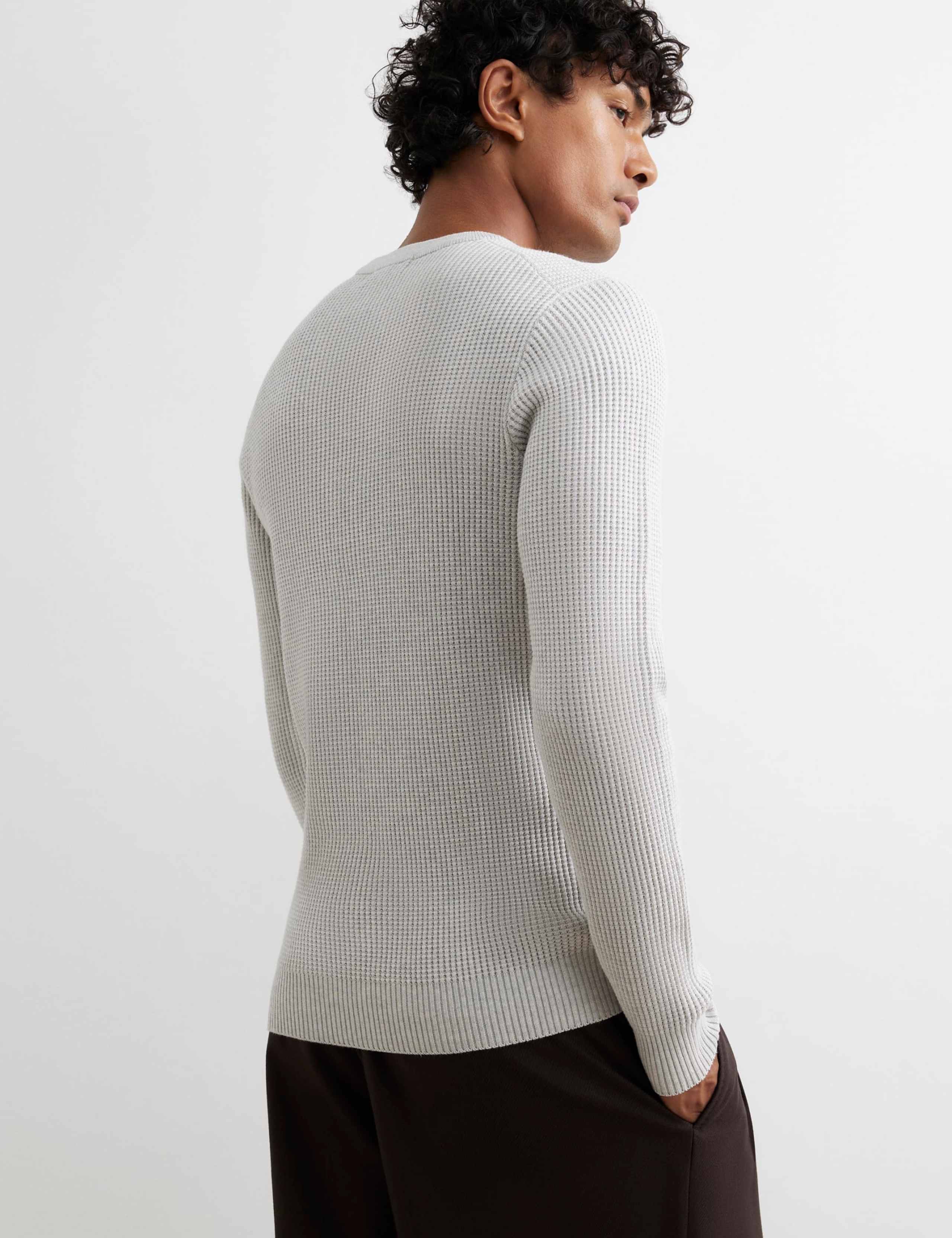 Pure Cotton Waffle Crew Neck Jumper 3 of 6