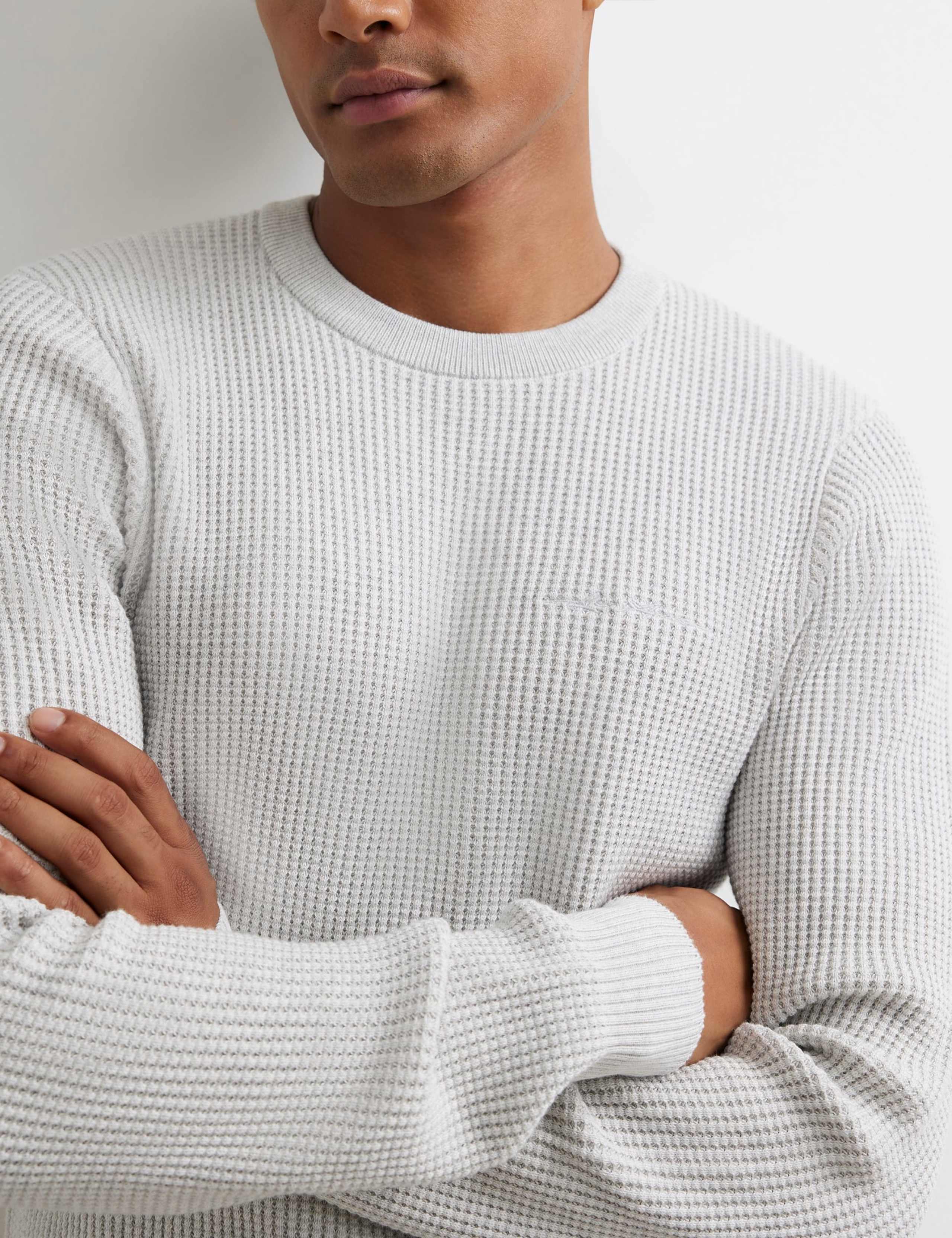 Pure Cotton Waffle Crew Neck Jumper 4 of 6