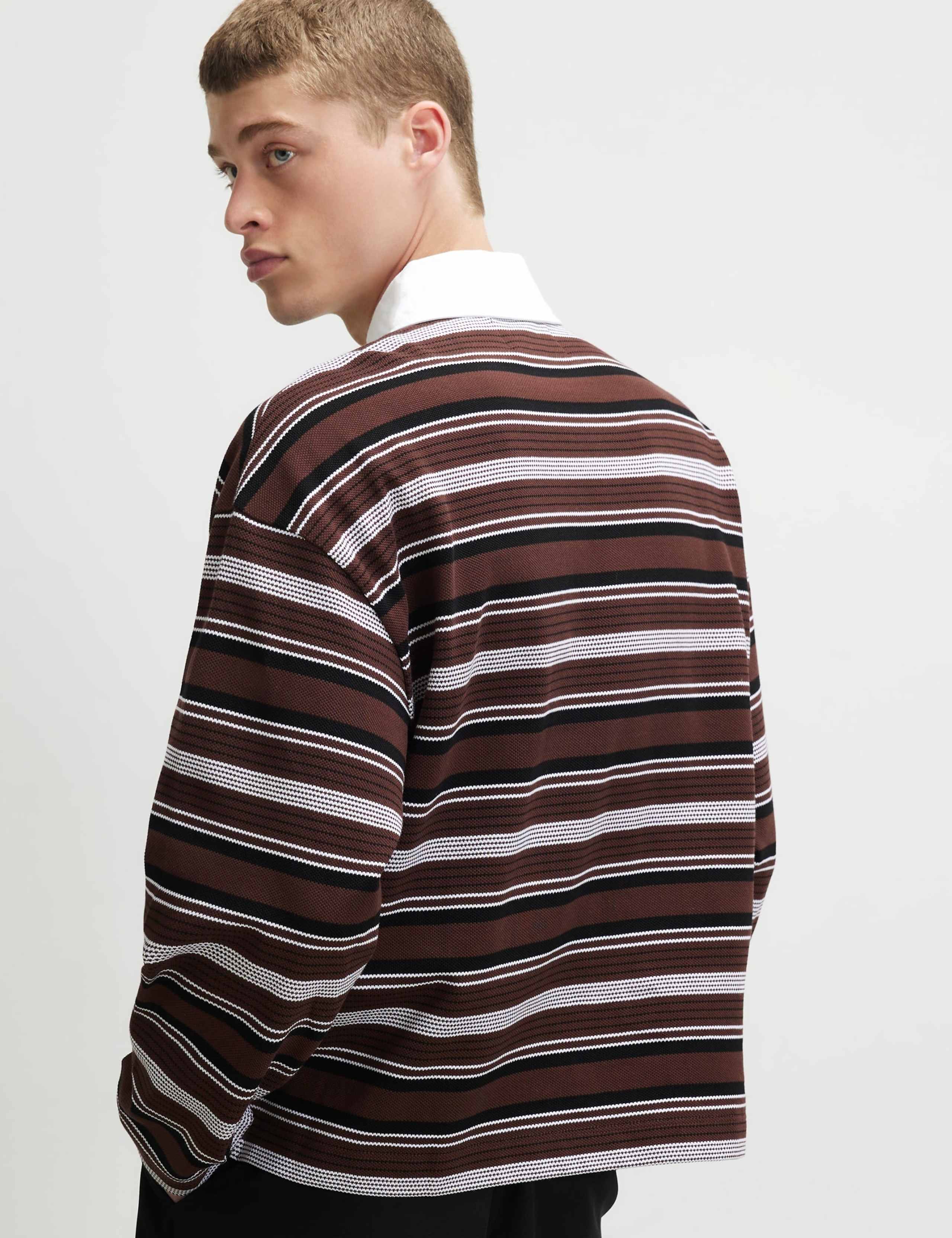 Oversized Pure Cotton Striped Long Sleeve Polo Shirt 3 of 6