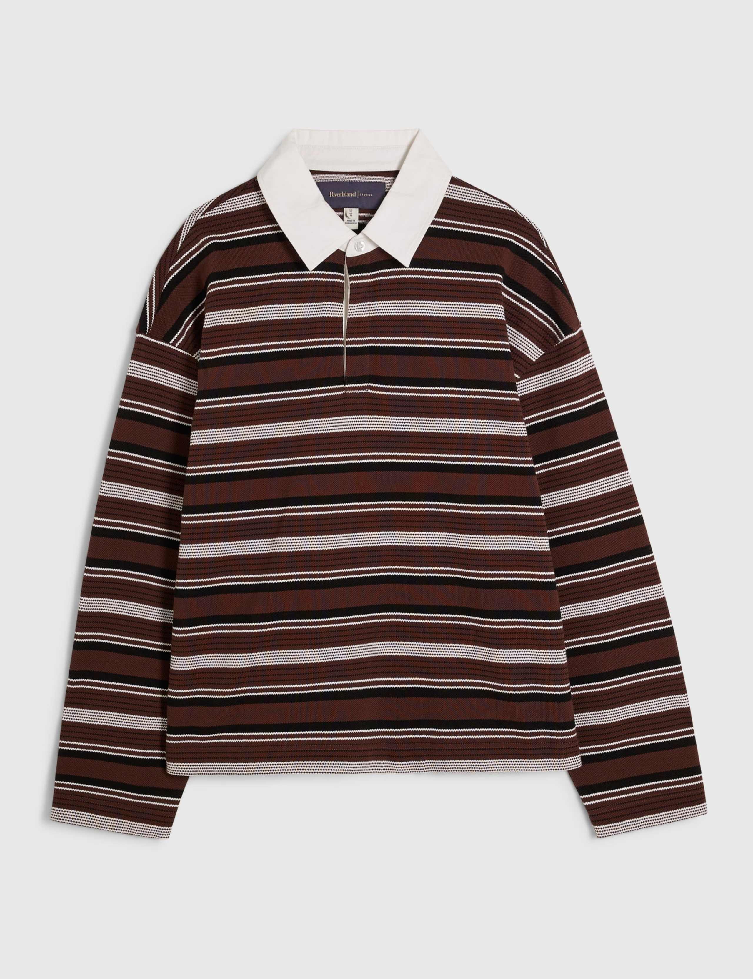 Oversized Pure Cotton Striped Long Sleeve Polo Shirt 5 of 6