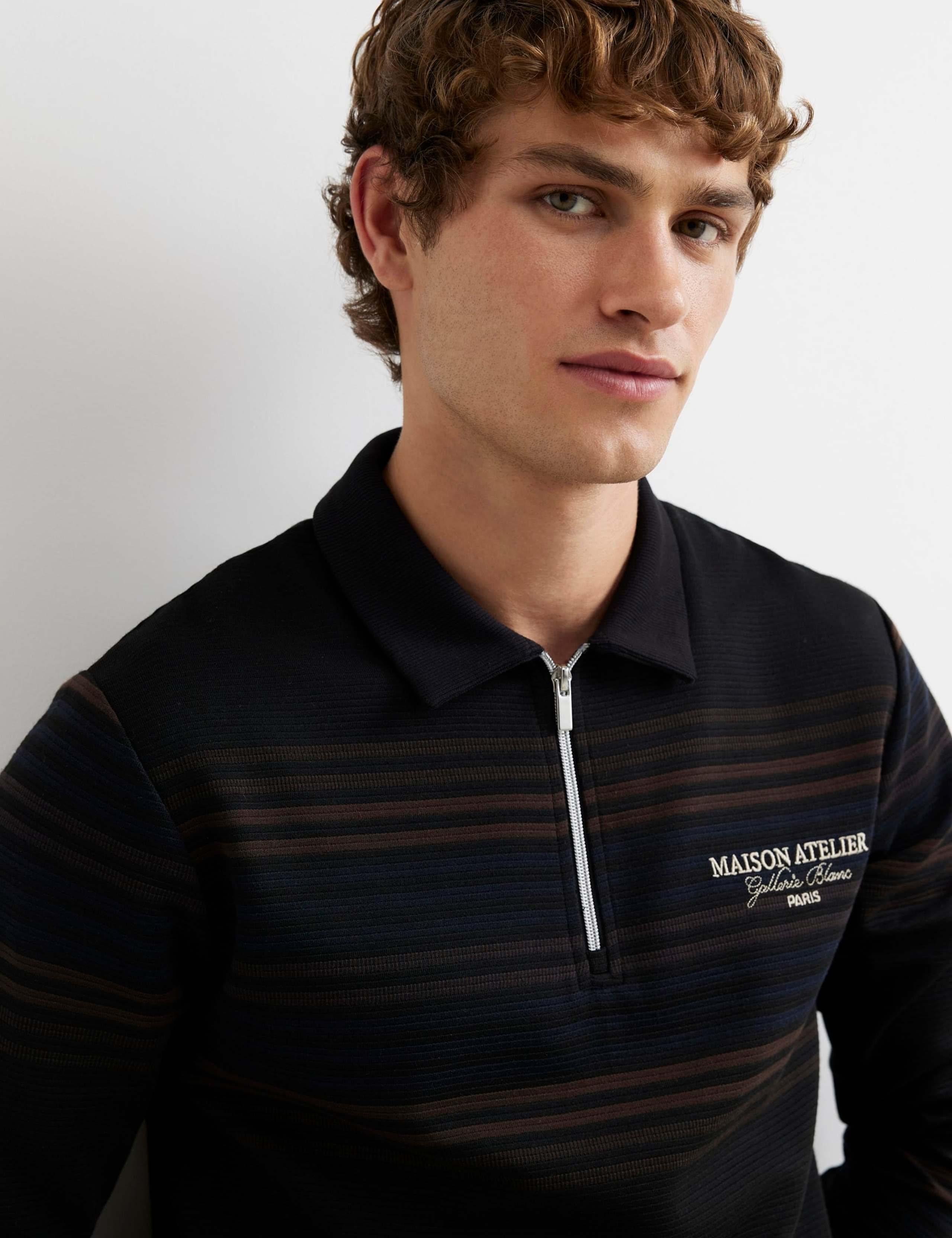 Slim Fit Pure Cotton Striped Long Sleeve Polo Shirt 3 of 6