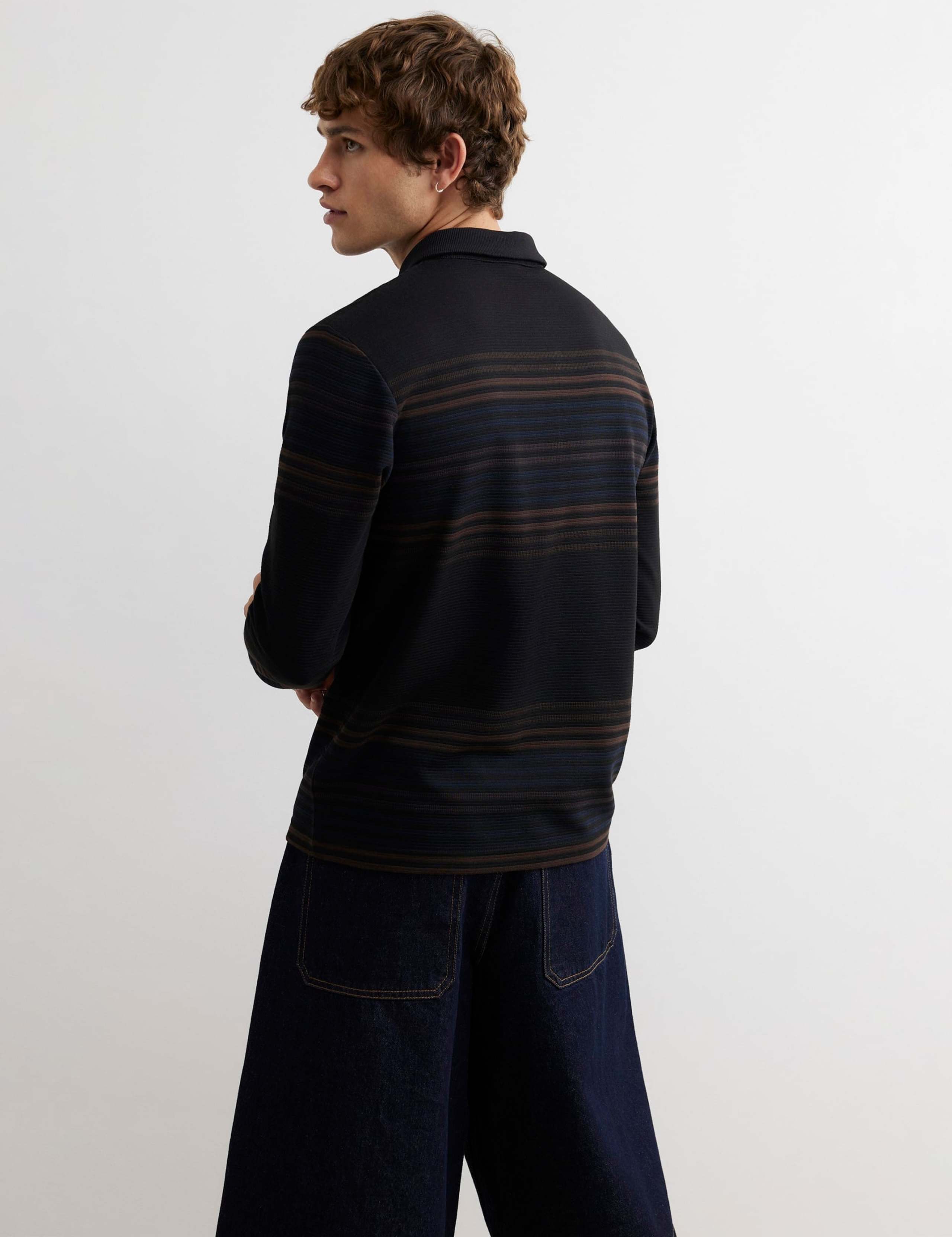 Slim Fit Pure Cotton Striped Long Sleeve Polo Shirt 4 of 6