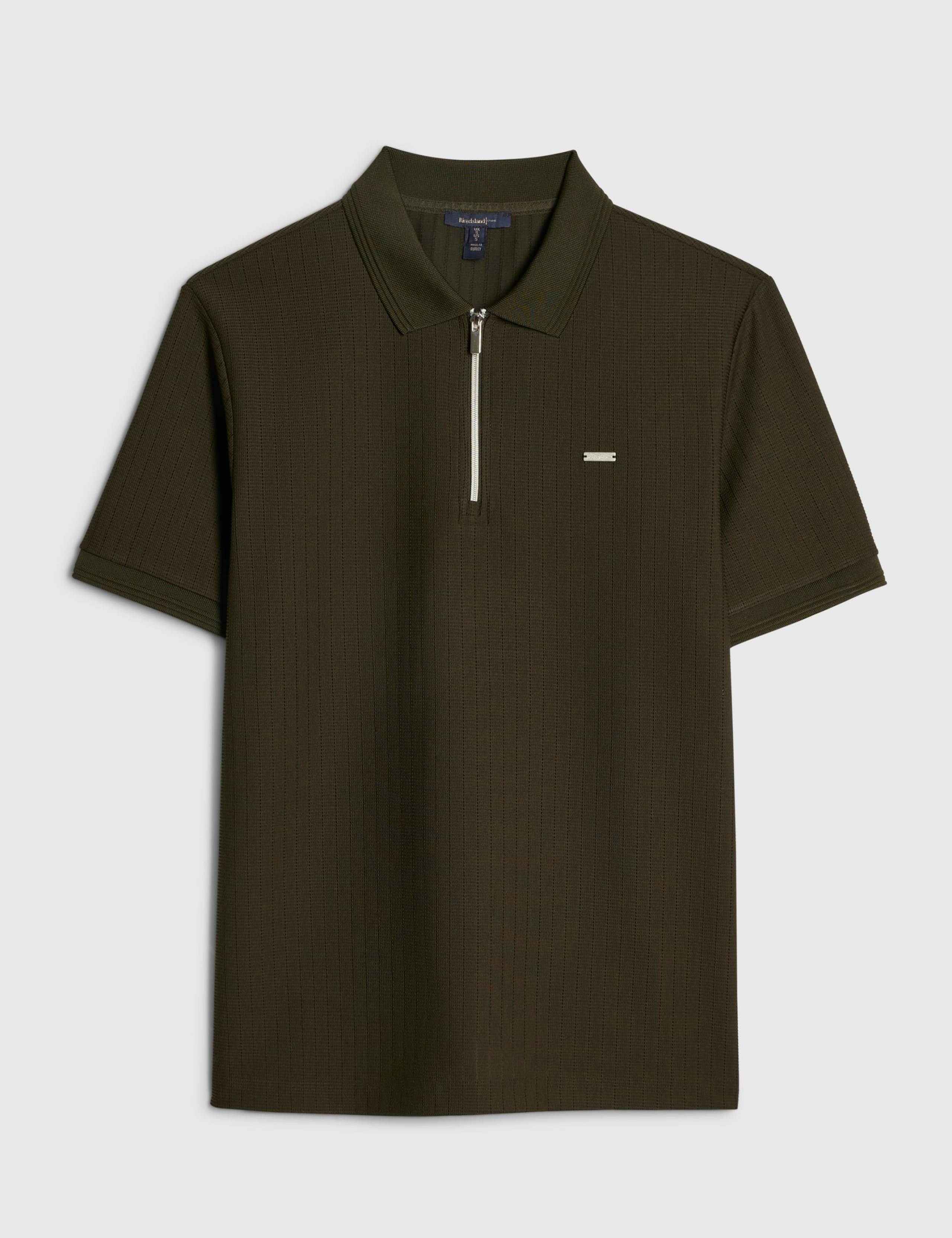 Textured Zip Up Short Sleeve Polo Shirt 6 of 6
