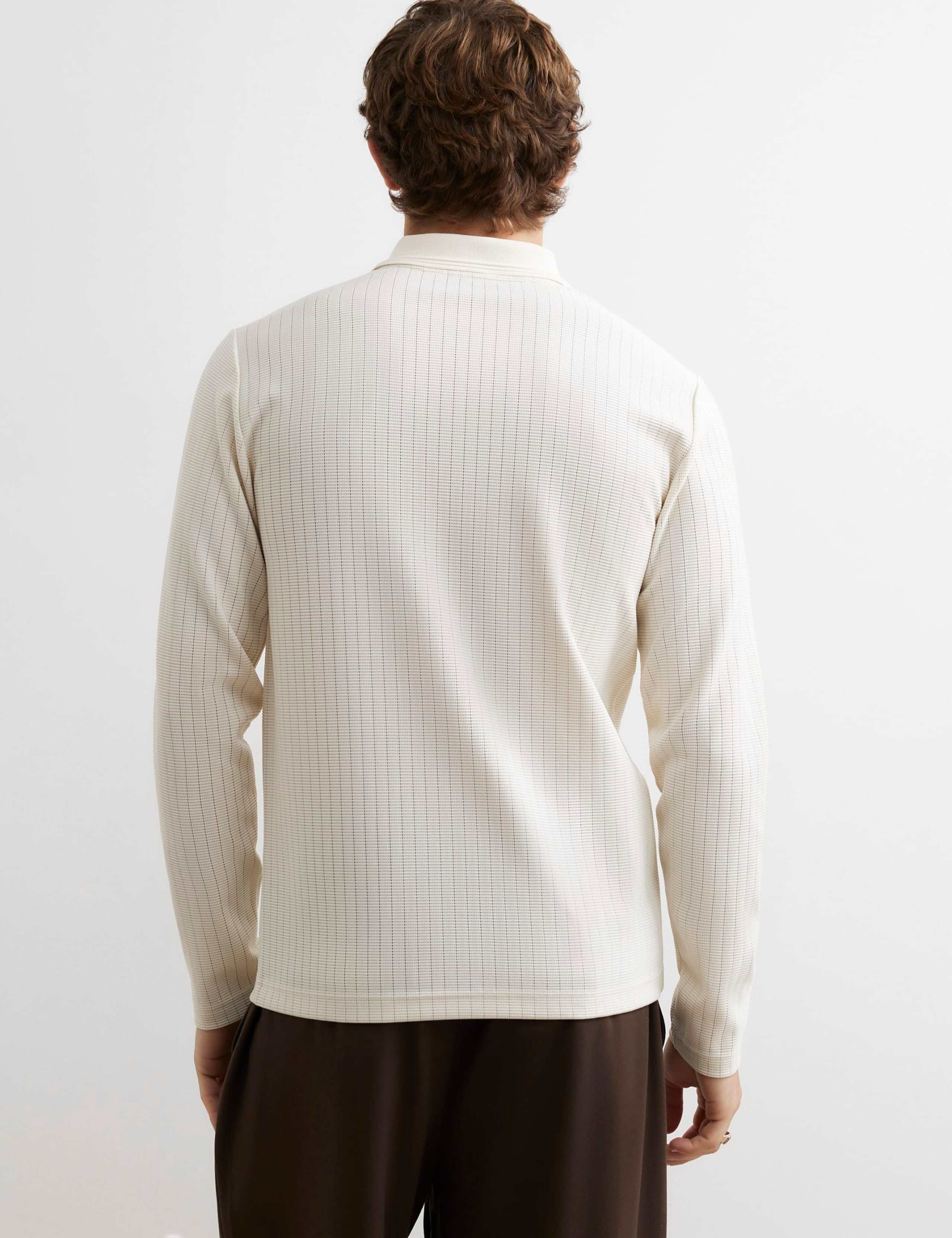 Textured Zip Up Long Sleeve Polo Shirt 4 of 6