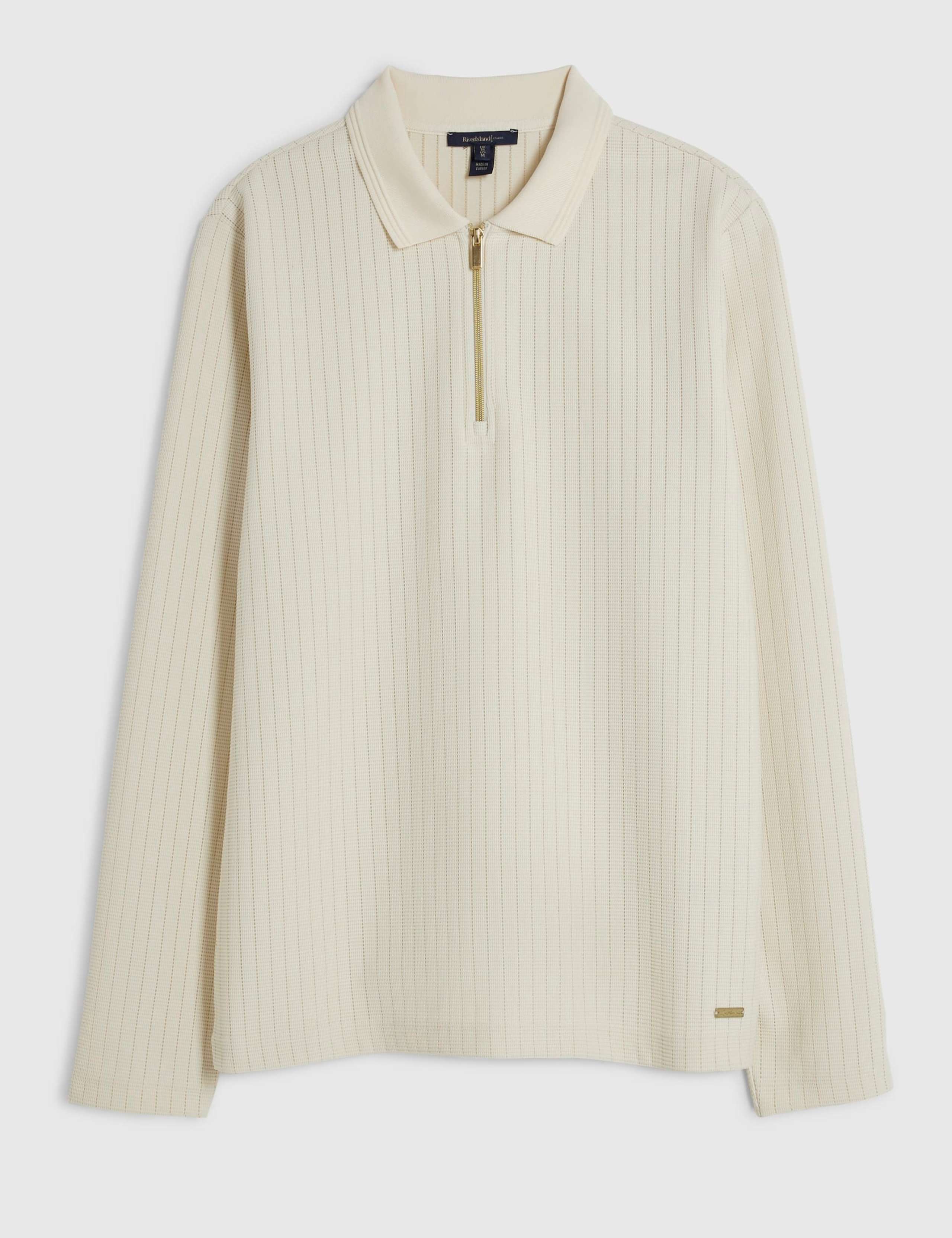 Textured Zip Up Long Sleeve Polo Shirt 6 of 6