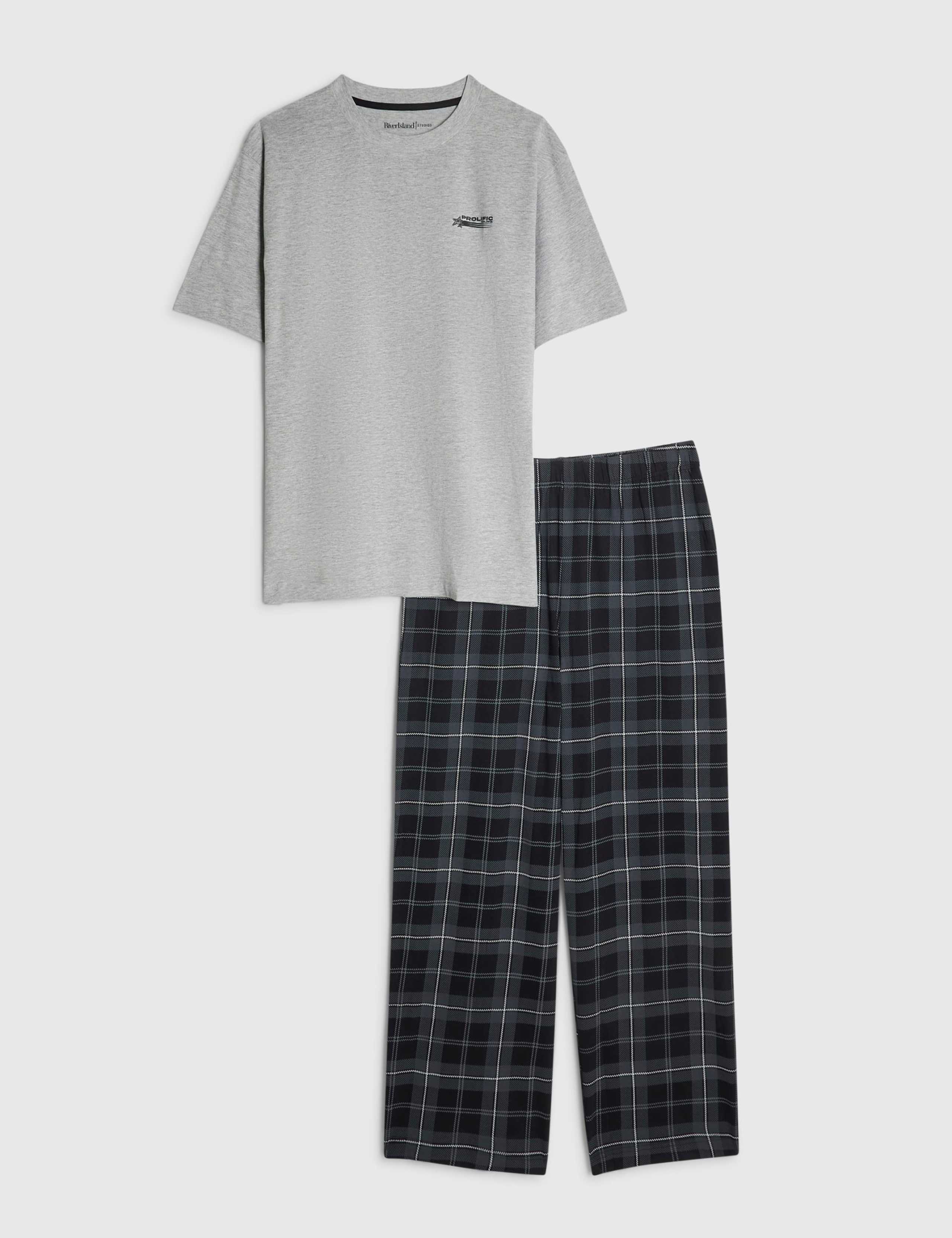 Regular Fit Mono Check Pyjama Set 1 of 2