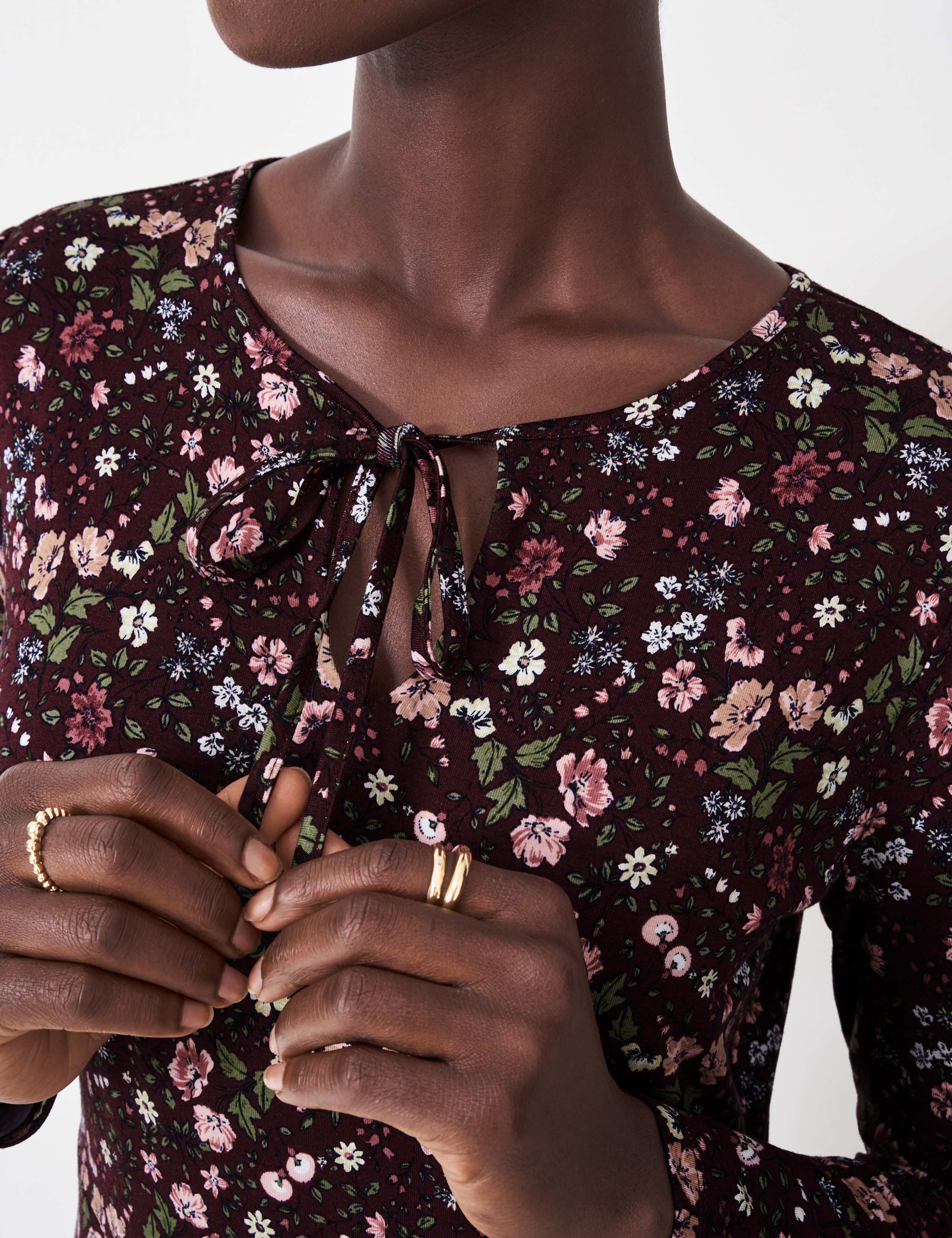 Jersey Floral Tie Neck Midi Tea Dress 5 of 5