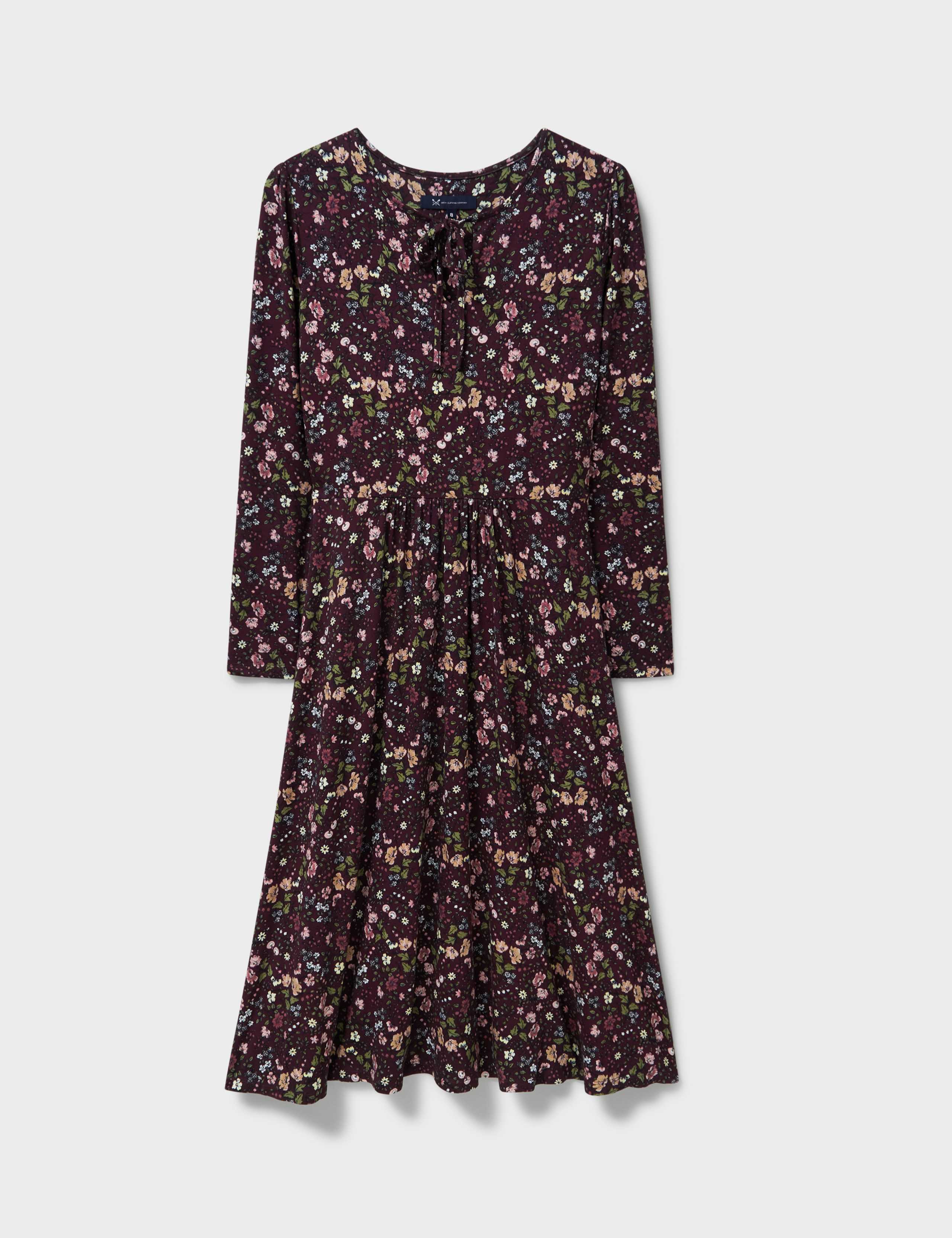 Jersey Floral Tie Neck Midi Tea Dress 2 of 5