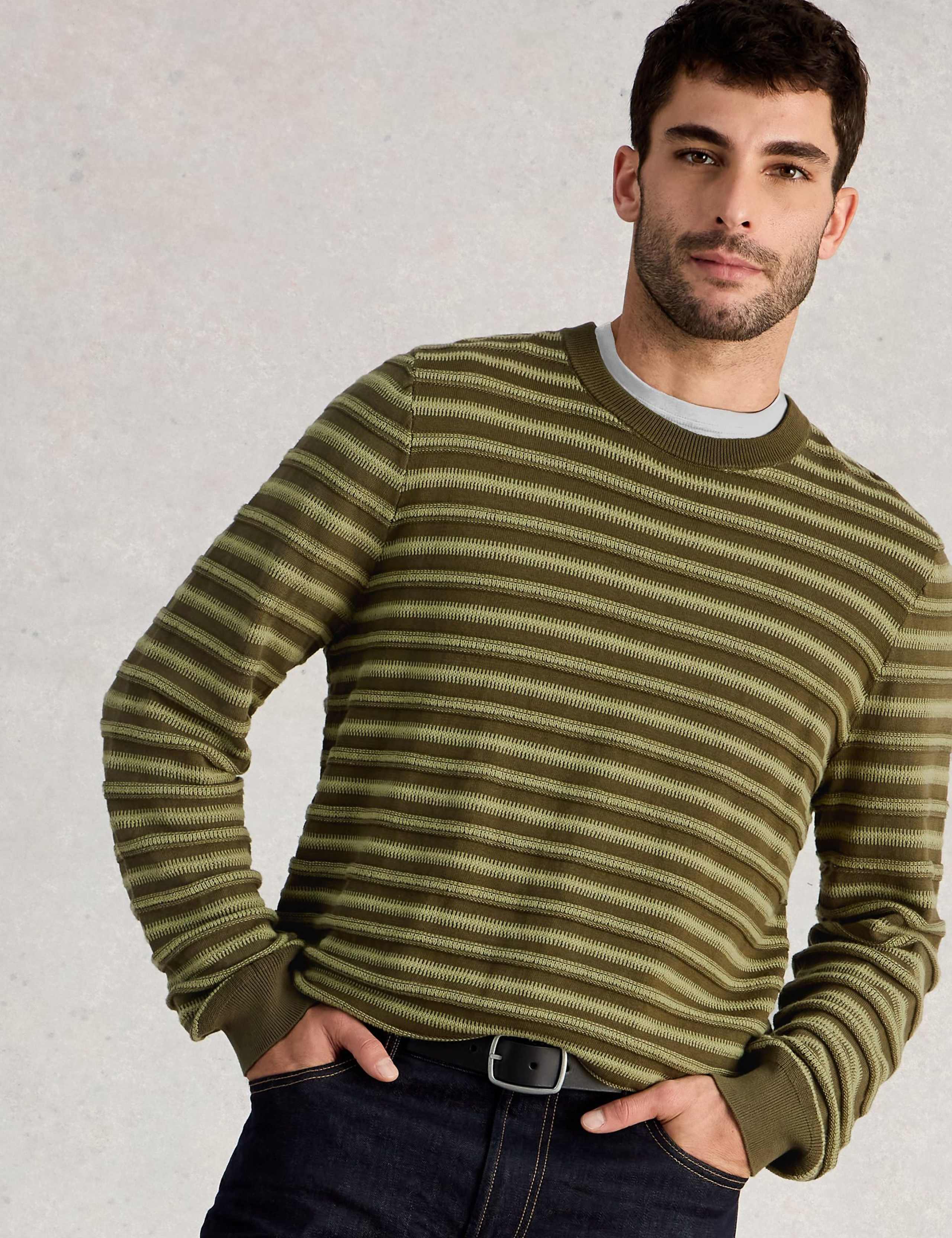 Pure Cotton Striped Crew Neck Jumper 1 of 6