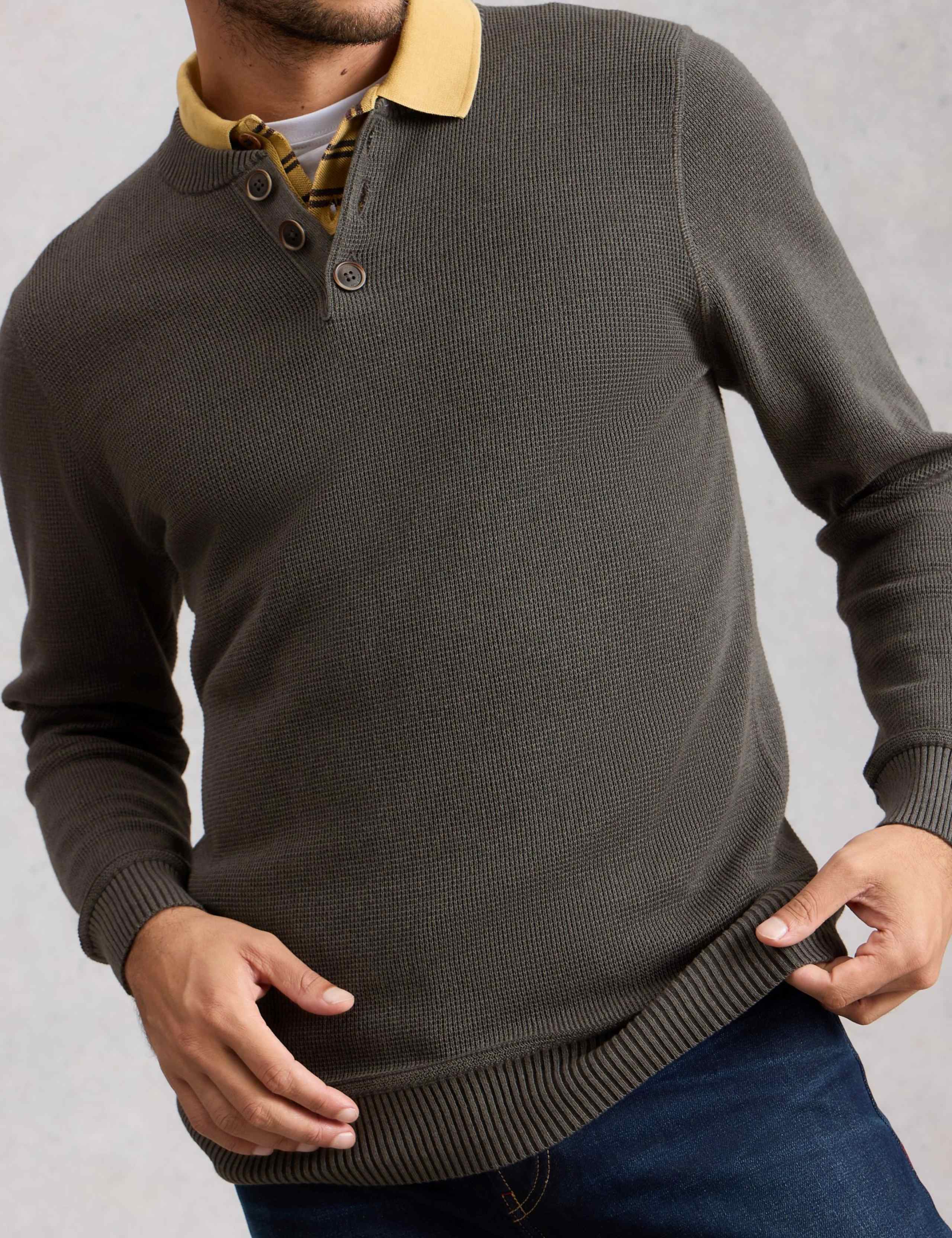Pure Cotton Waffle Henley Jumper 3 of 6