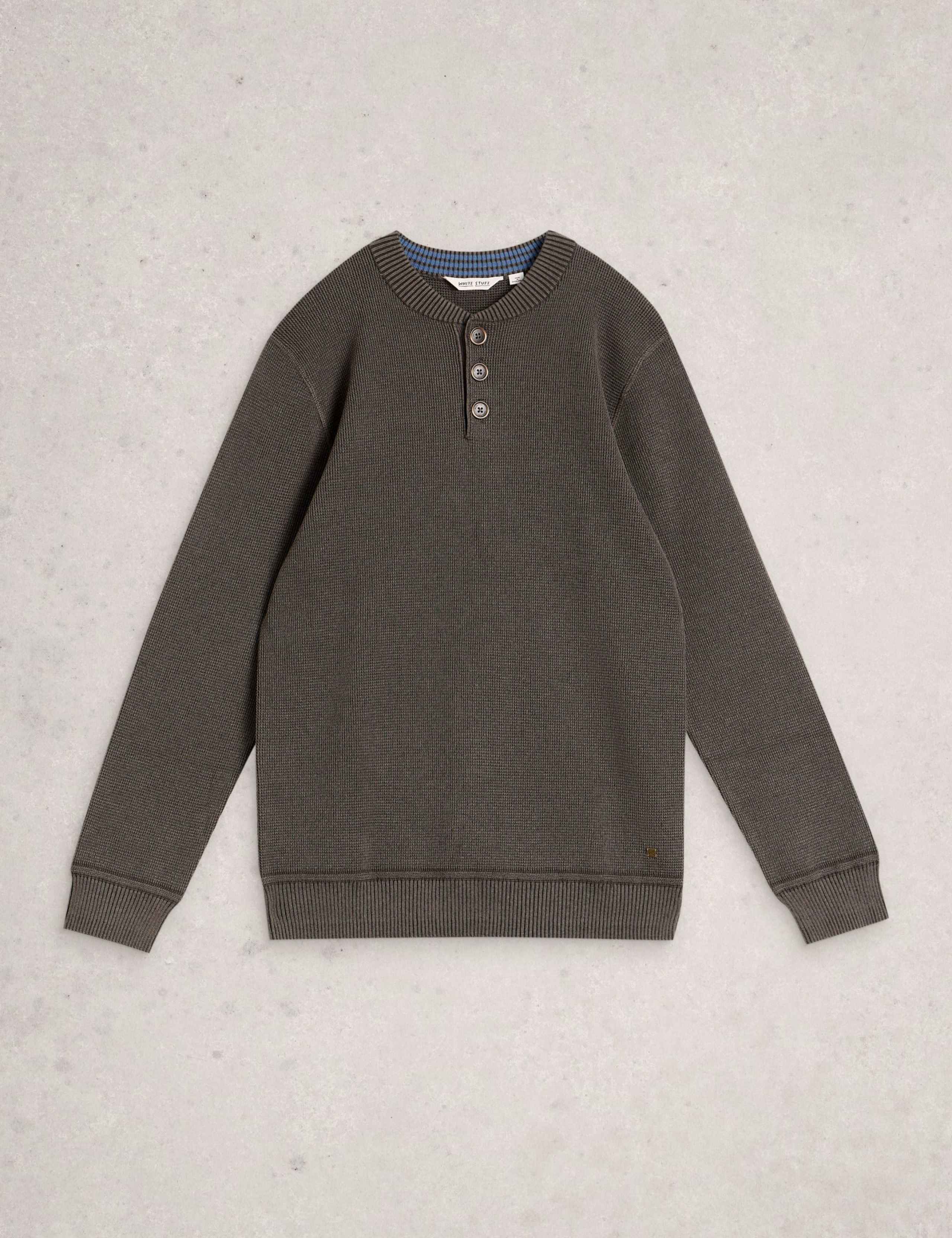 Pure Cotton Waffle Henley Jumper 2 of 6