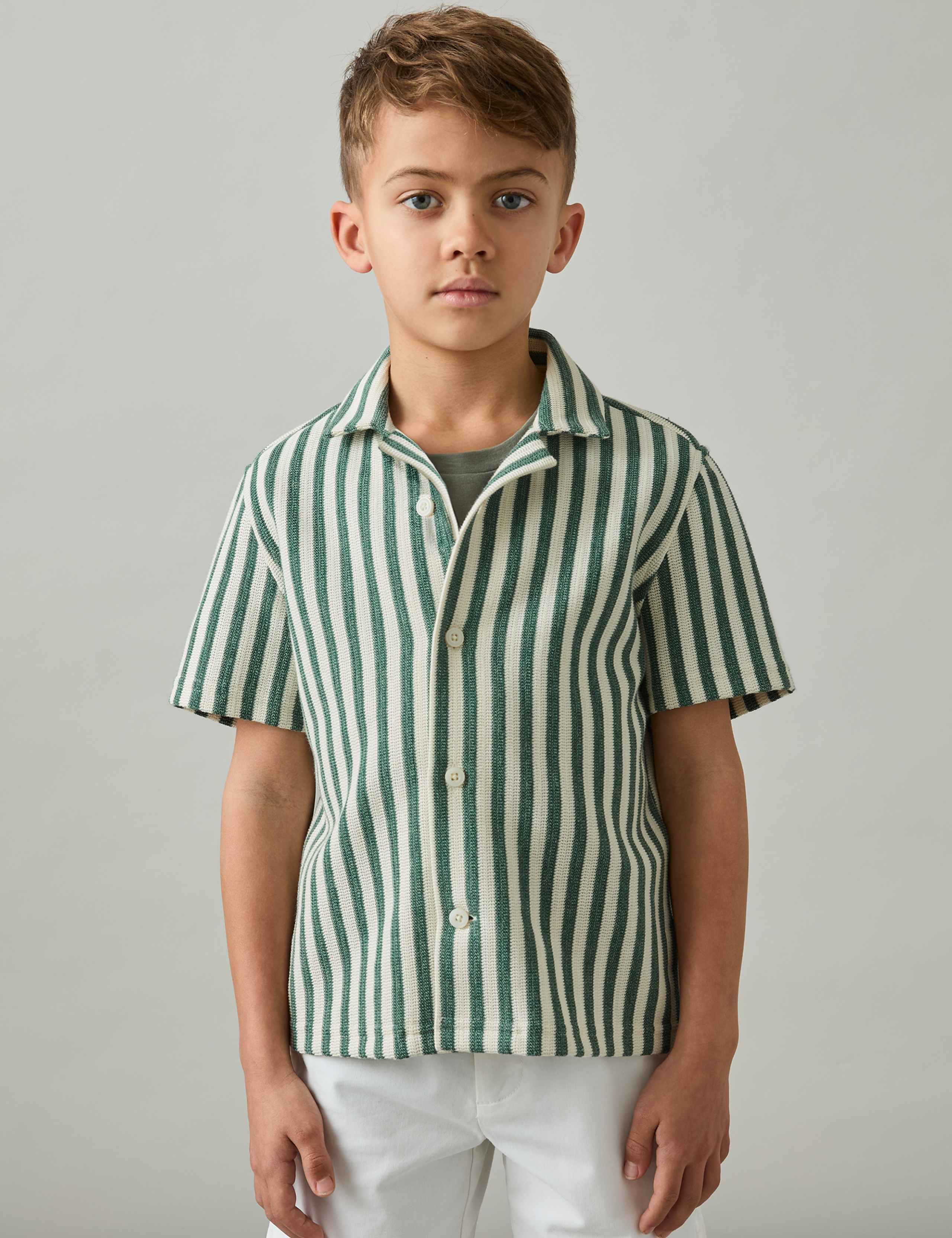 Cotton Rich Striped Knitted Cuban Shirt (3-14 Yrs) 3 of 4