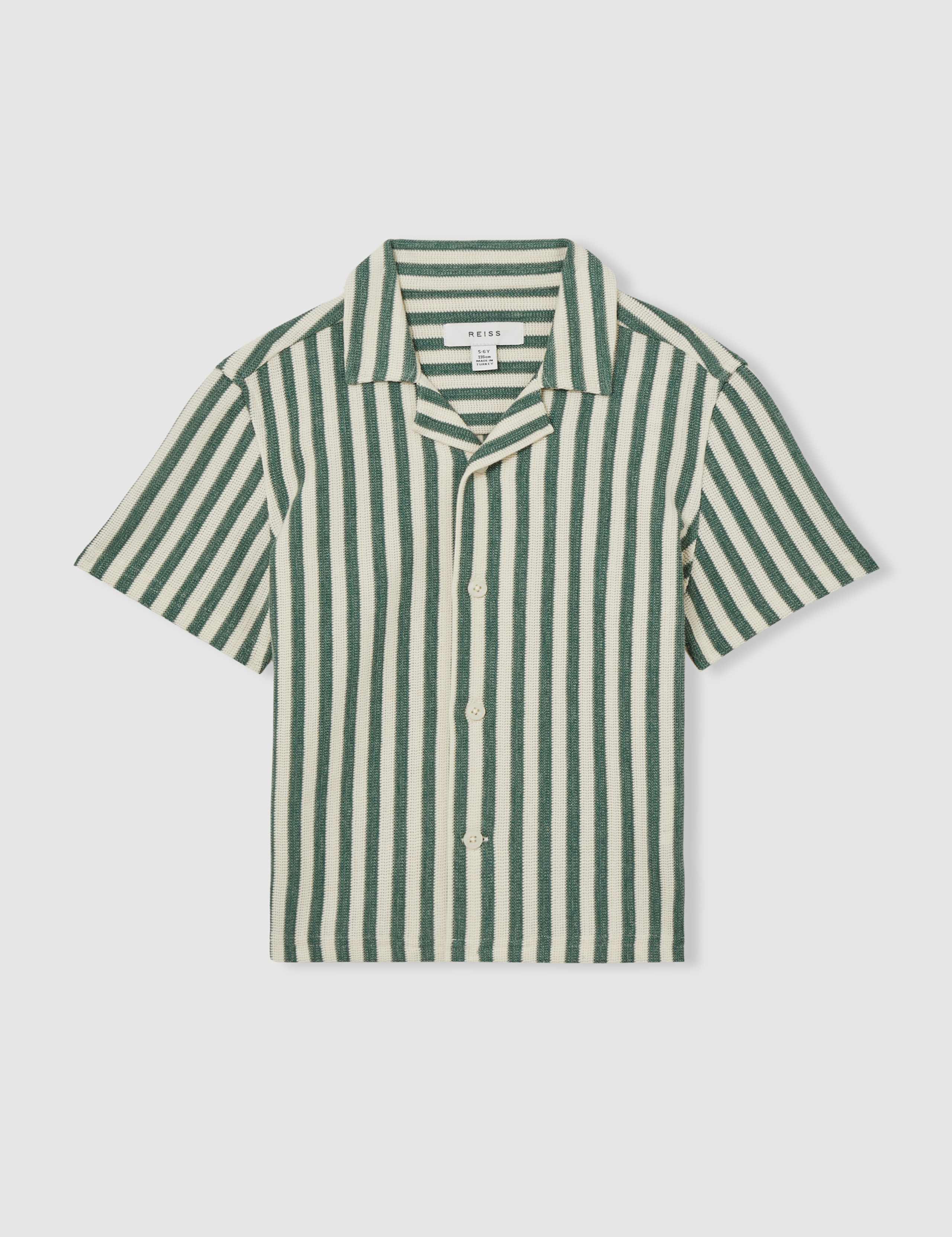 Cotton Rich Striped Knitted Cuban Shirt (3-14 Yrs) 2 of 4