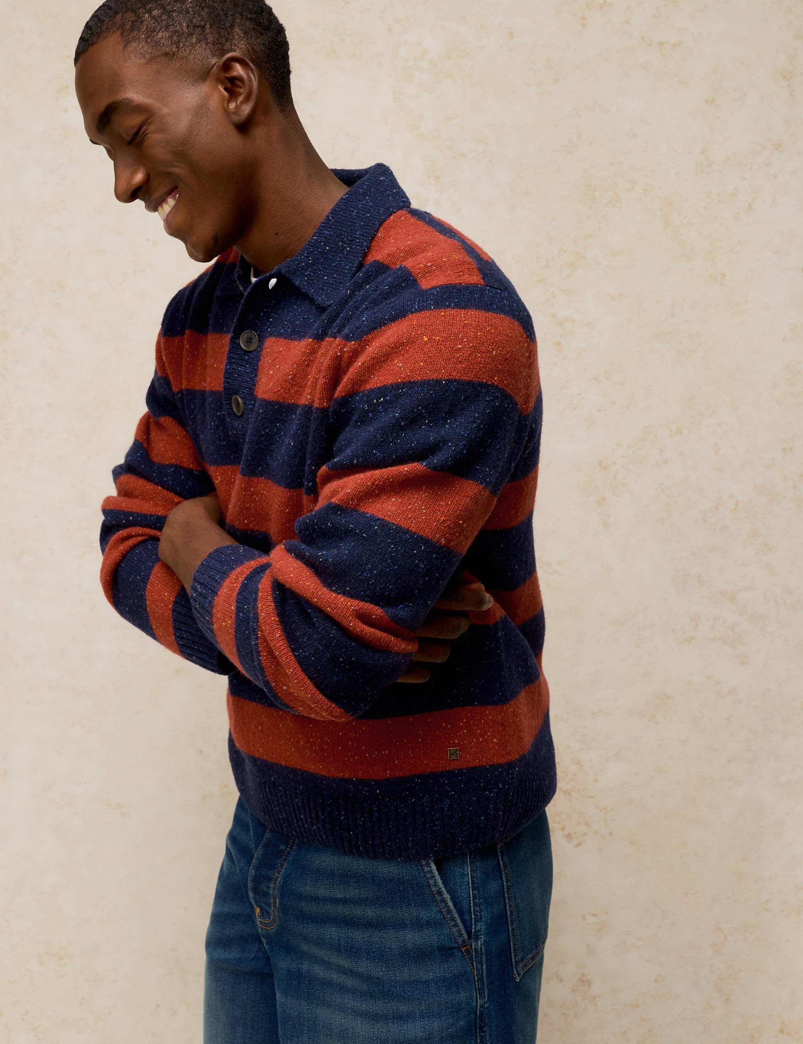 Buckley Wool Rich Striped V Neck Rugby Jumper 1 of 6