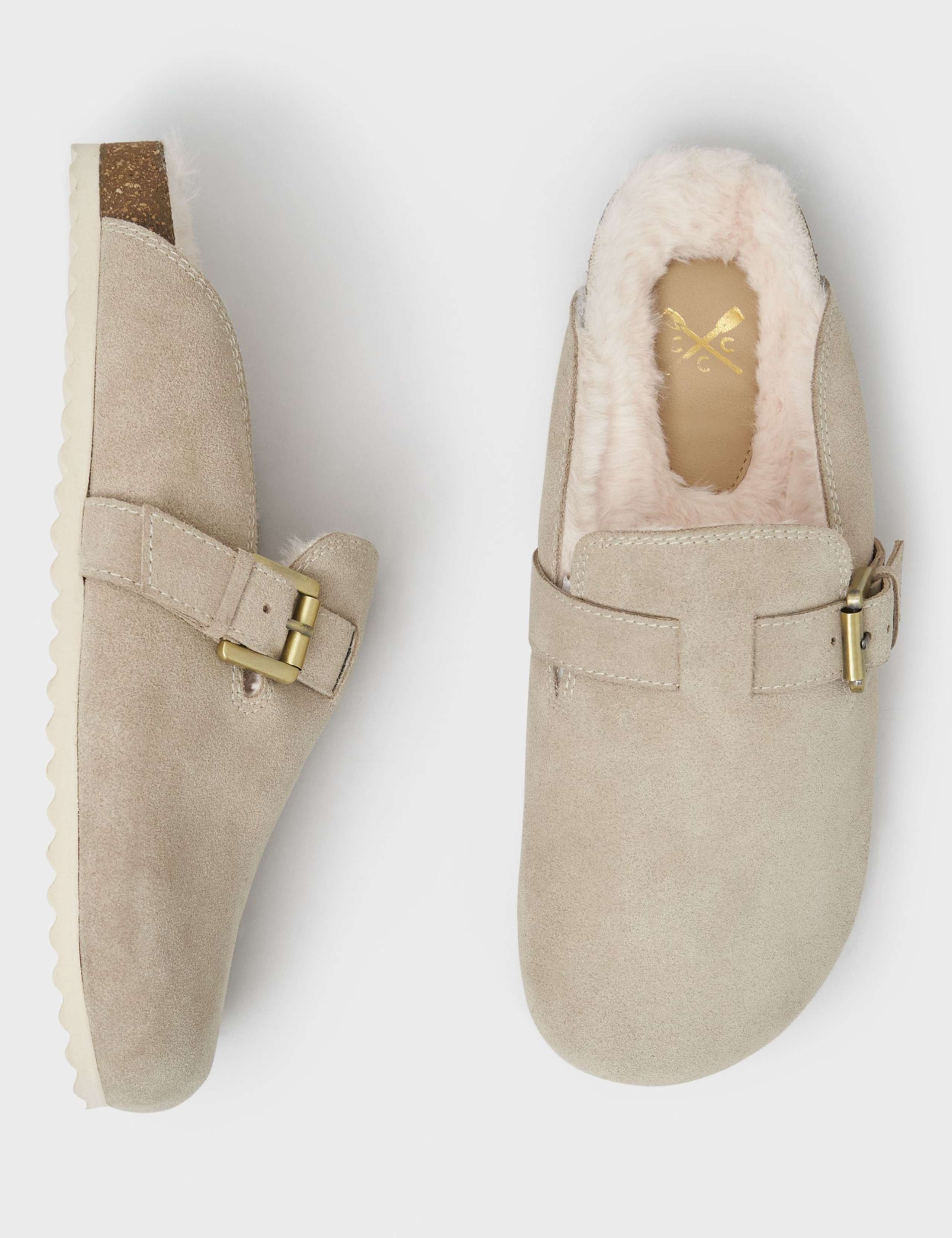 Suede Faux Fur Lined Buckle Mule Slippers 2 of 4