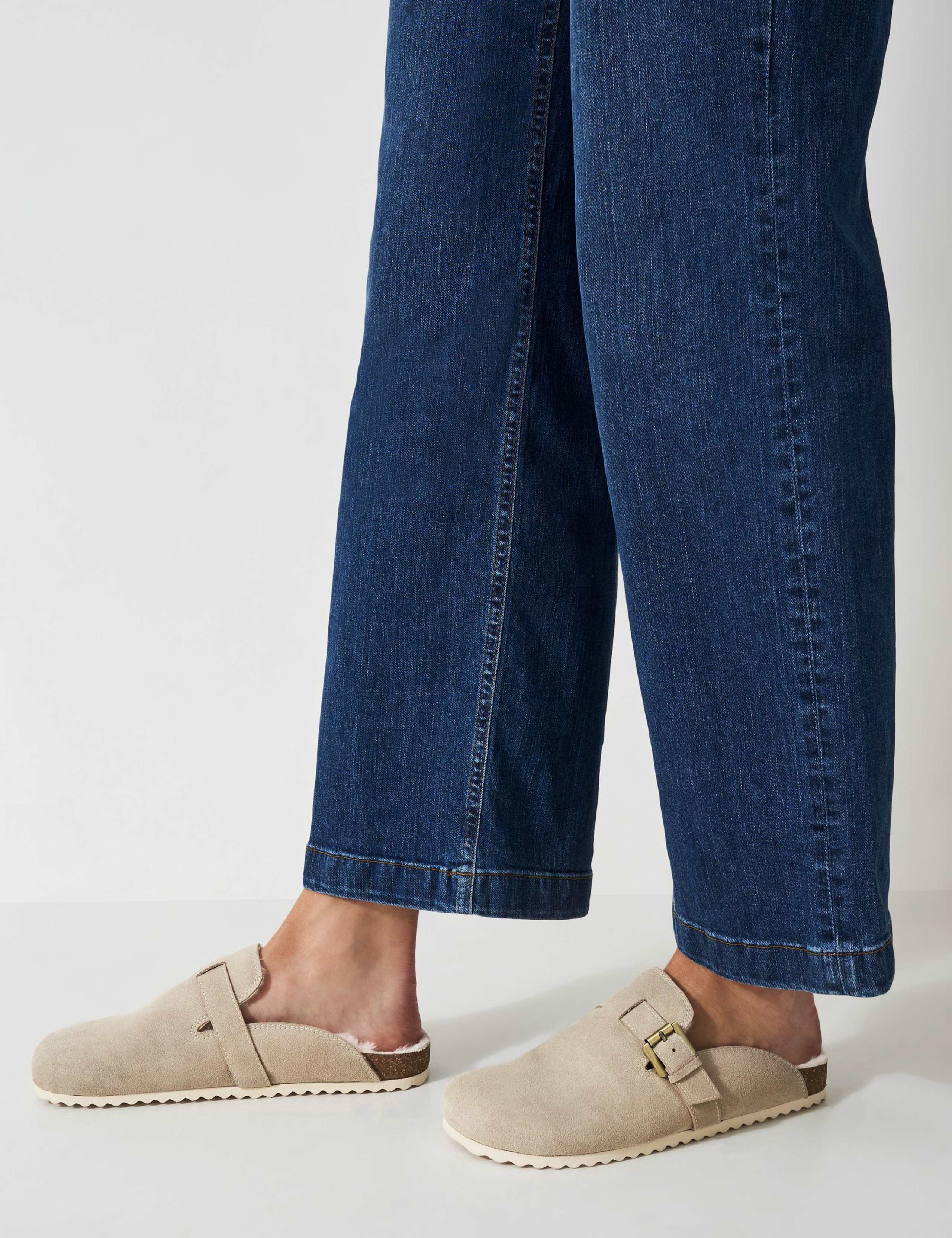 Suede Faux Fur Lined Buckle Mule Slippers 4 of 4