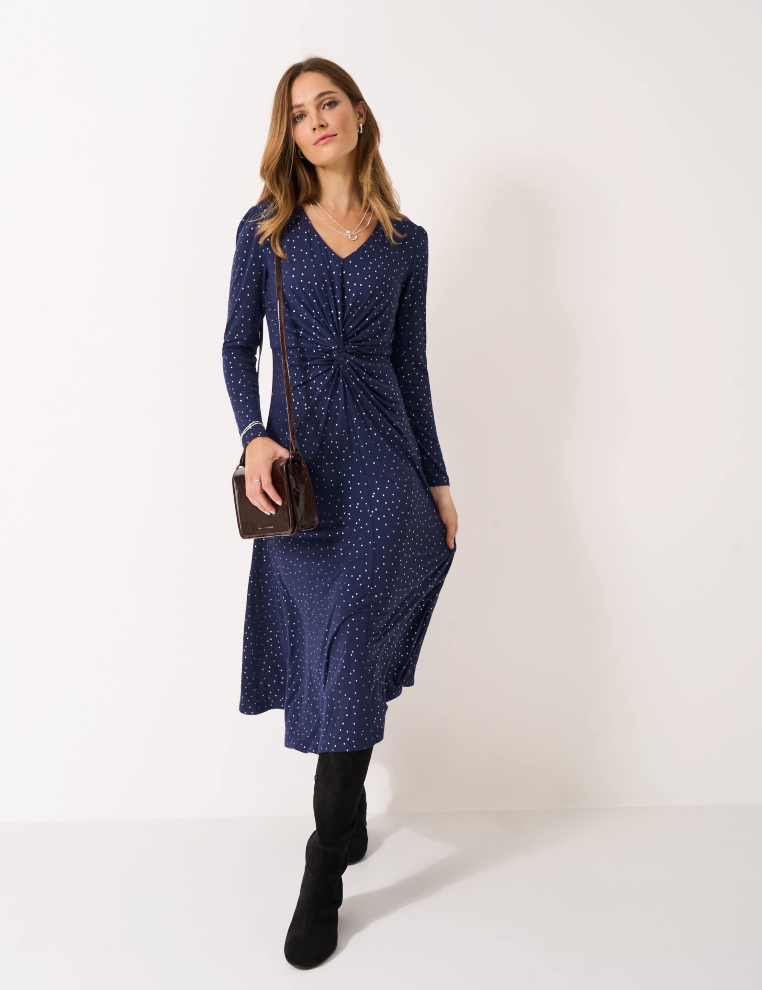 Metallic Polka Dot V-Neck Midi Skater Dress 1 of 5