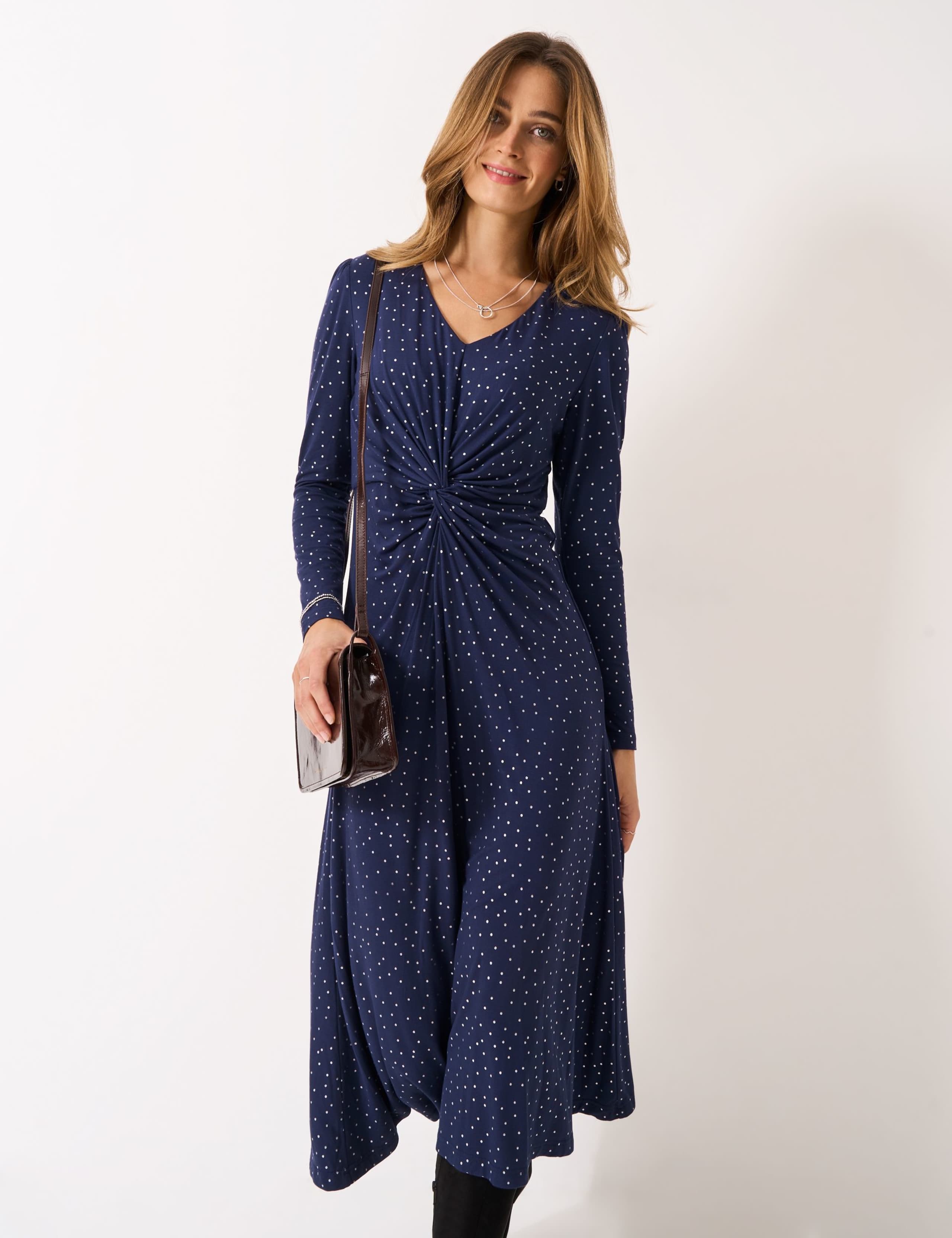 Metallic Polka Dot V-Neck Midi Skater Dress 3 of 5