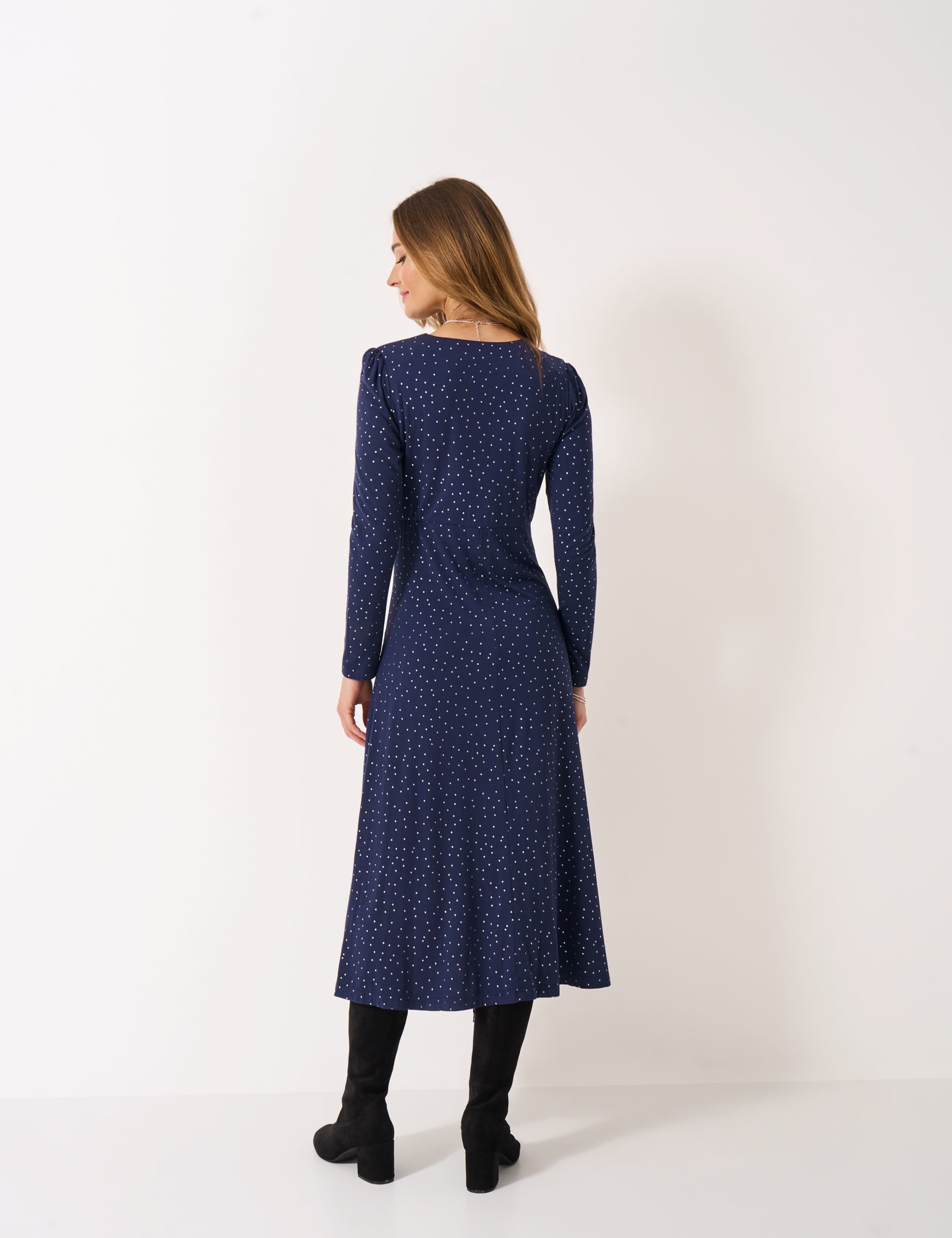 Metallic Polka Dot V-Neck Midi Skater Dress 4 of 5