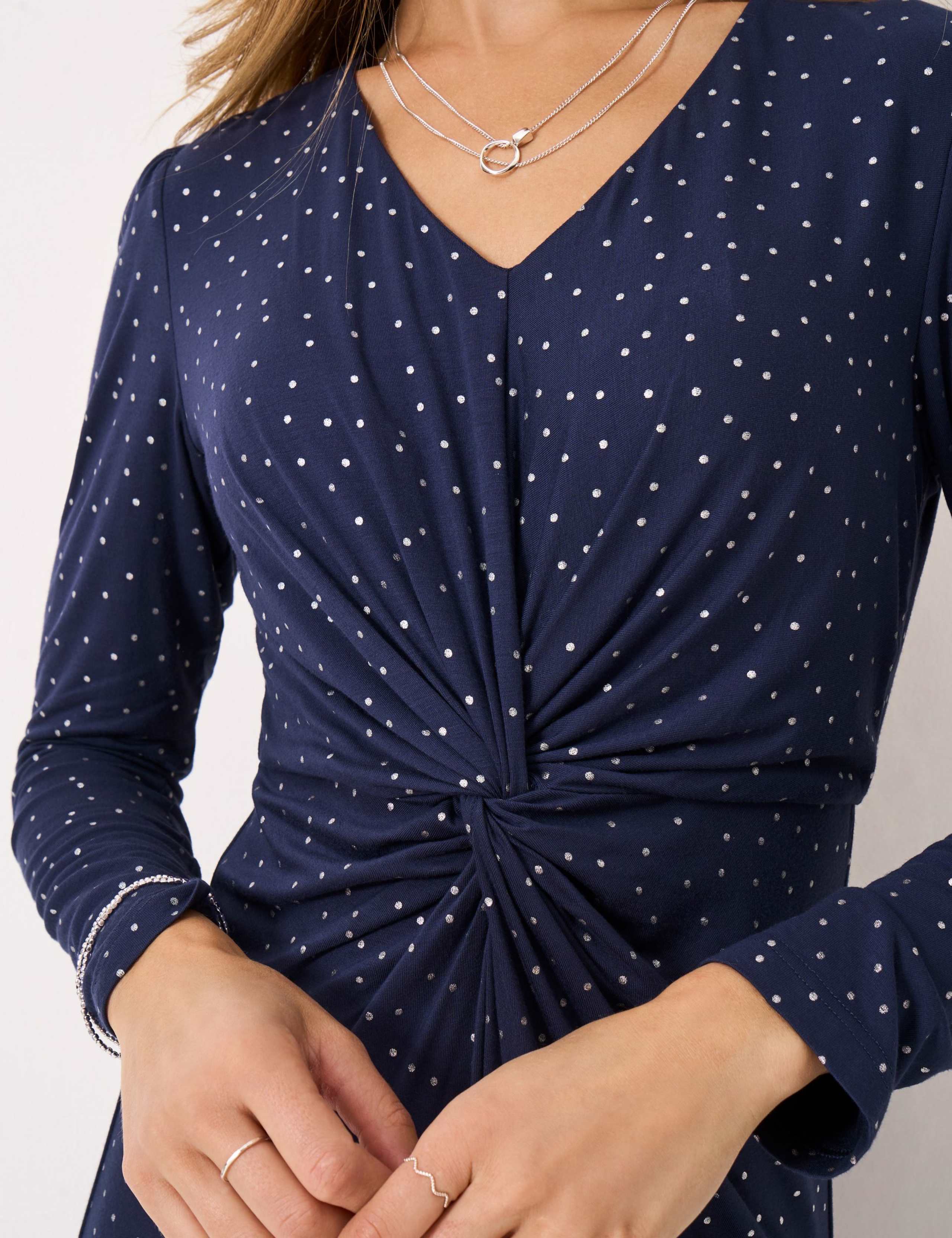 Metallic Polka Dot V-Neck Midi Skater Dress 5 of 5