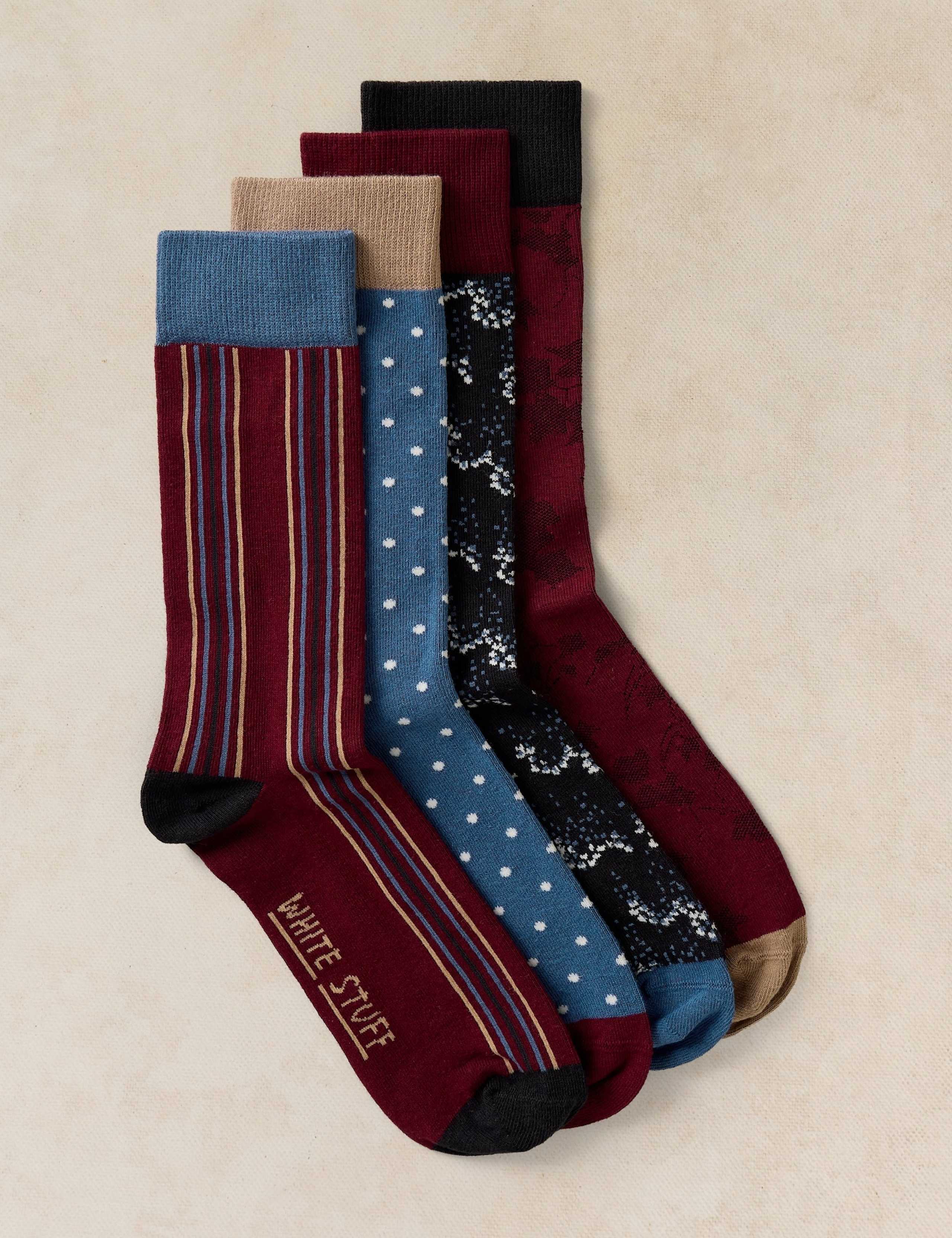 4 Pack Cotton Rich Patterned Ankle Socks 1 of 2