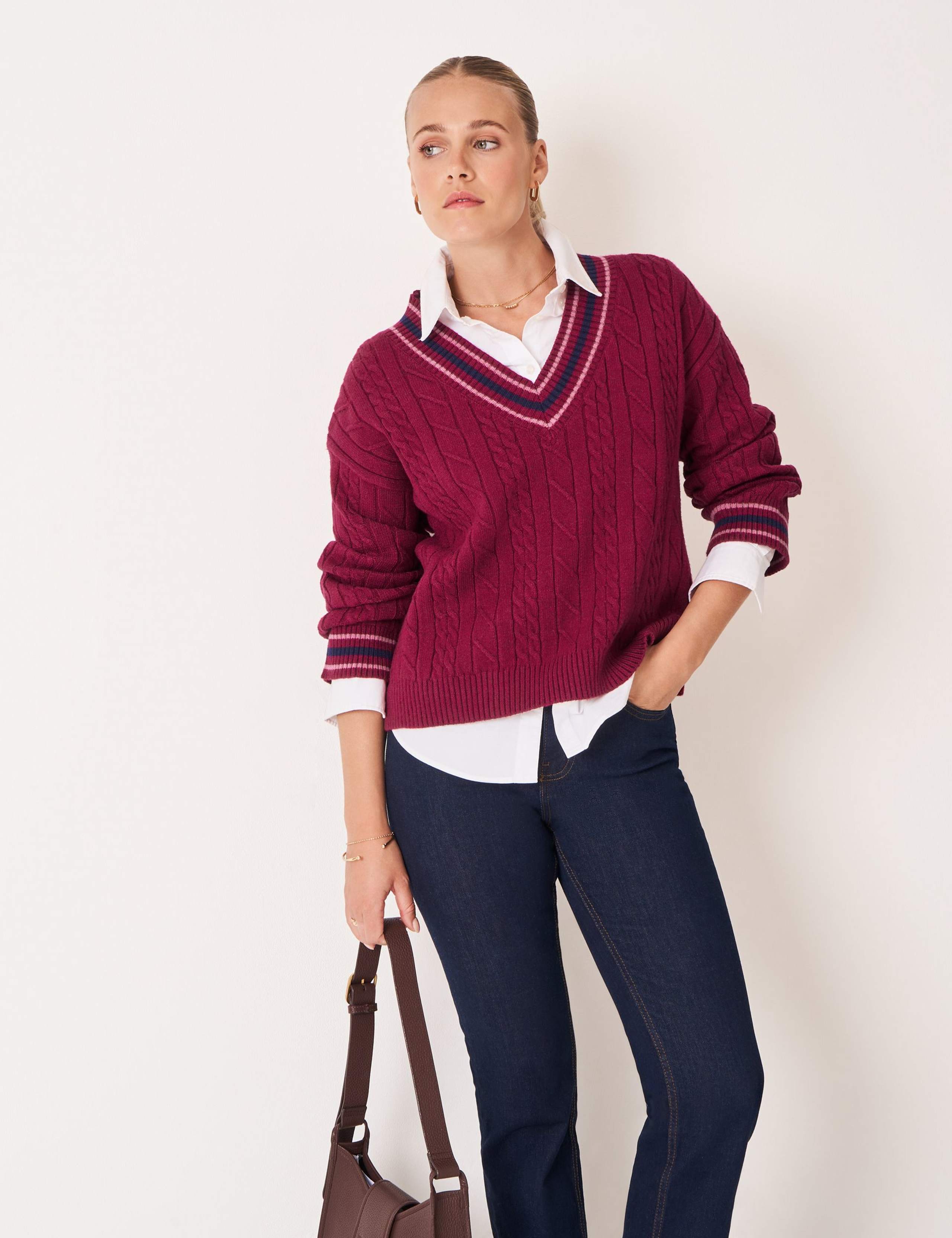 Cable Knit Striped V-Neck Jumper 3 of 5