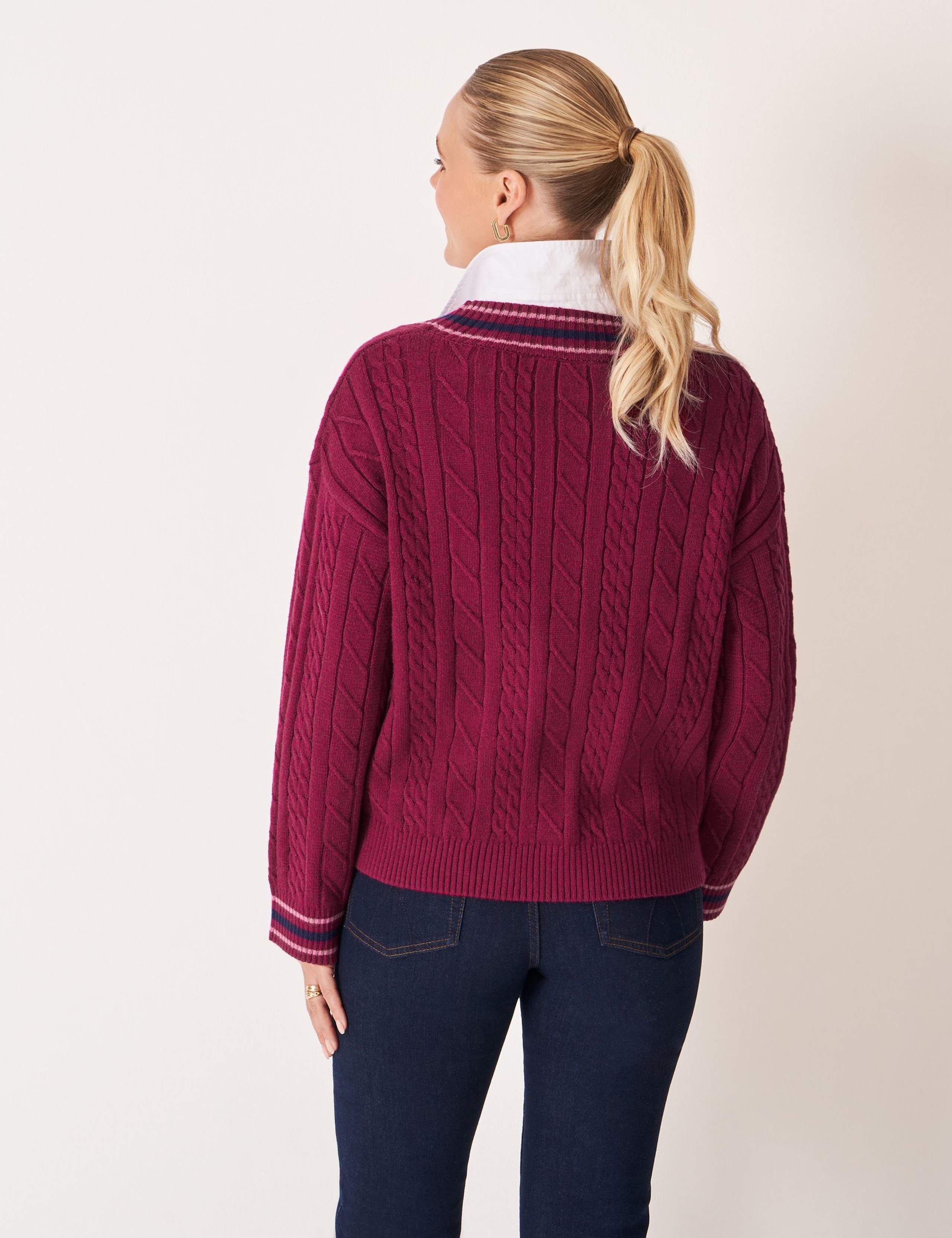 Cable Knit Striped V-Neck Jumper 4 of 5