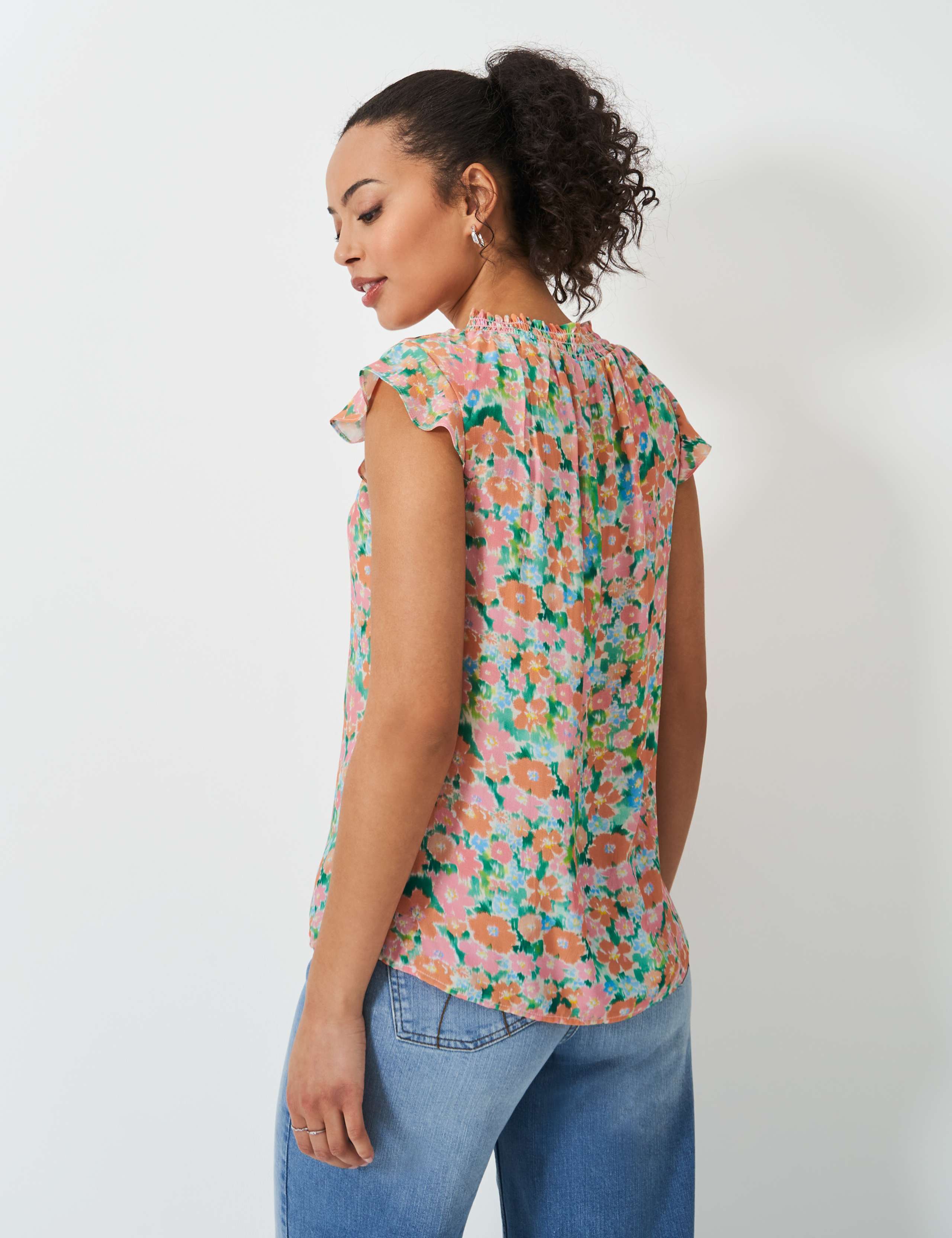 Floral Crew Neck Cap Sleeve Blouse 4 of 5