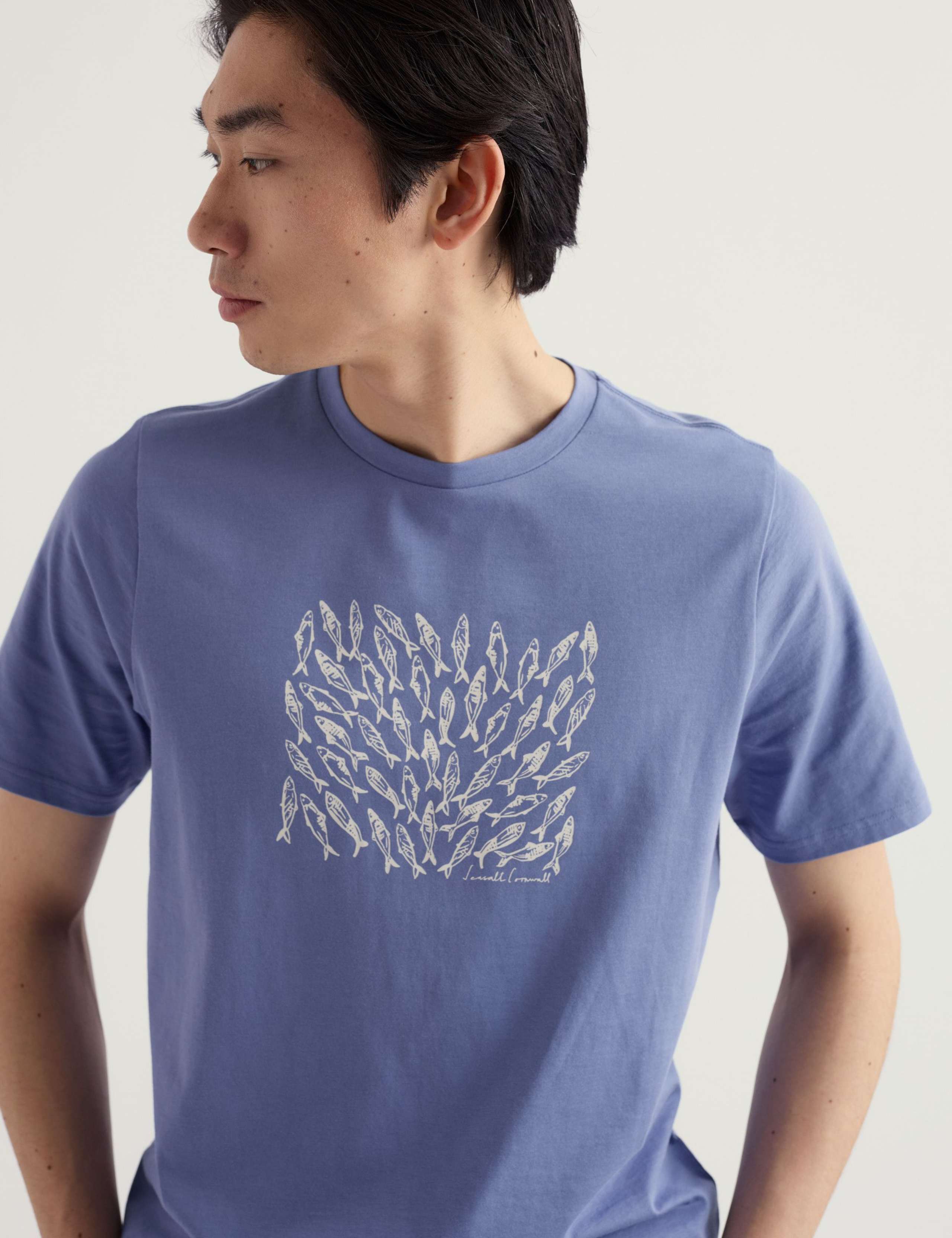 Pure Cotton Fish Graphic Crew Neck T-Shirt 3 of 5