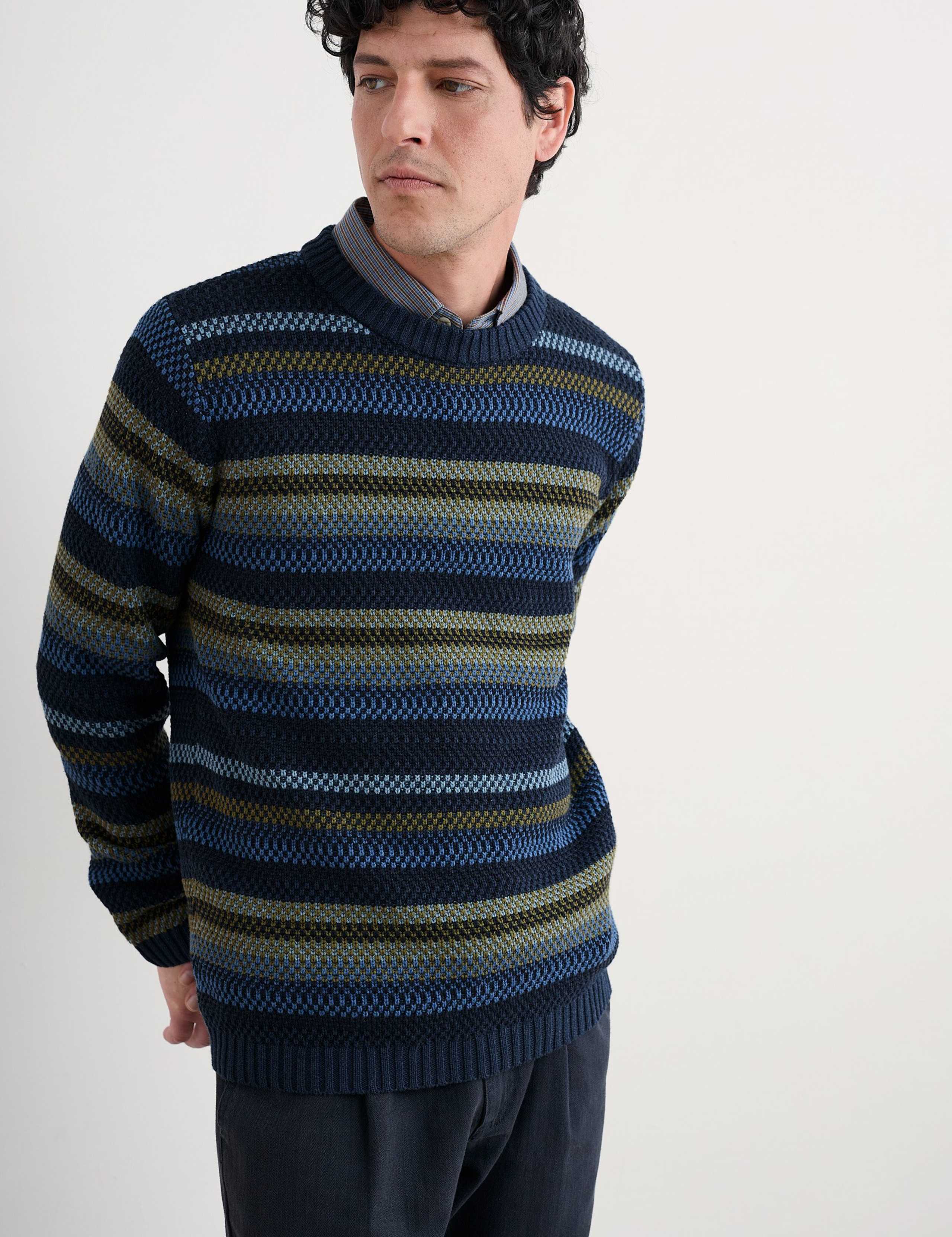 Pure Cotton Striped Crew Neck Jumpers 3 of 5