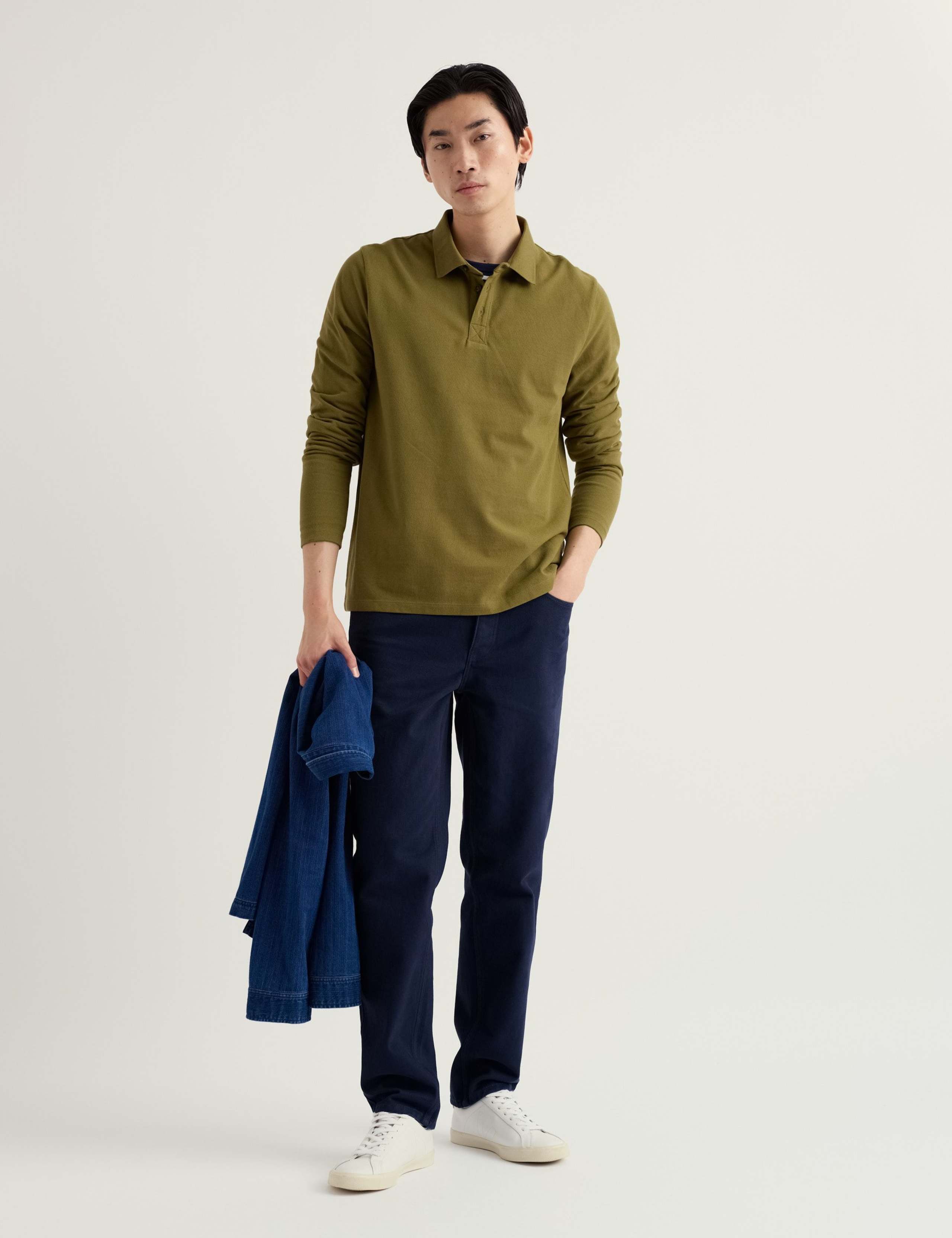 Pure Cotton Pique Long Sleeve Polo Shirt 1 of 5