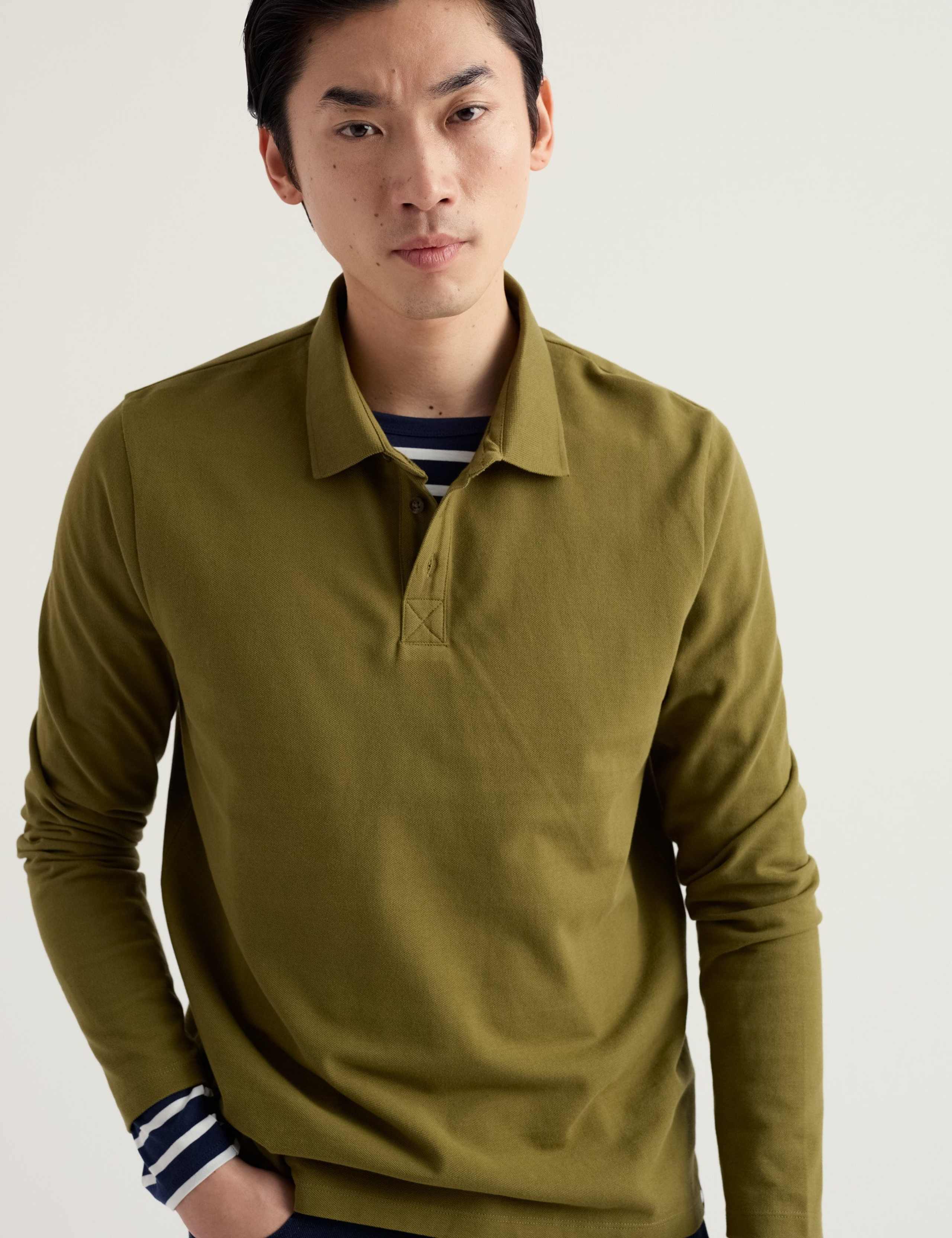 Pure Cotton Pique Long Sleeve Polo Shirt 3 of 5